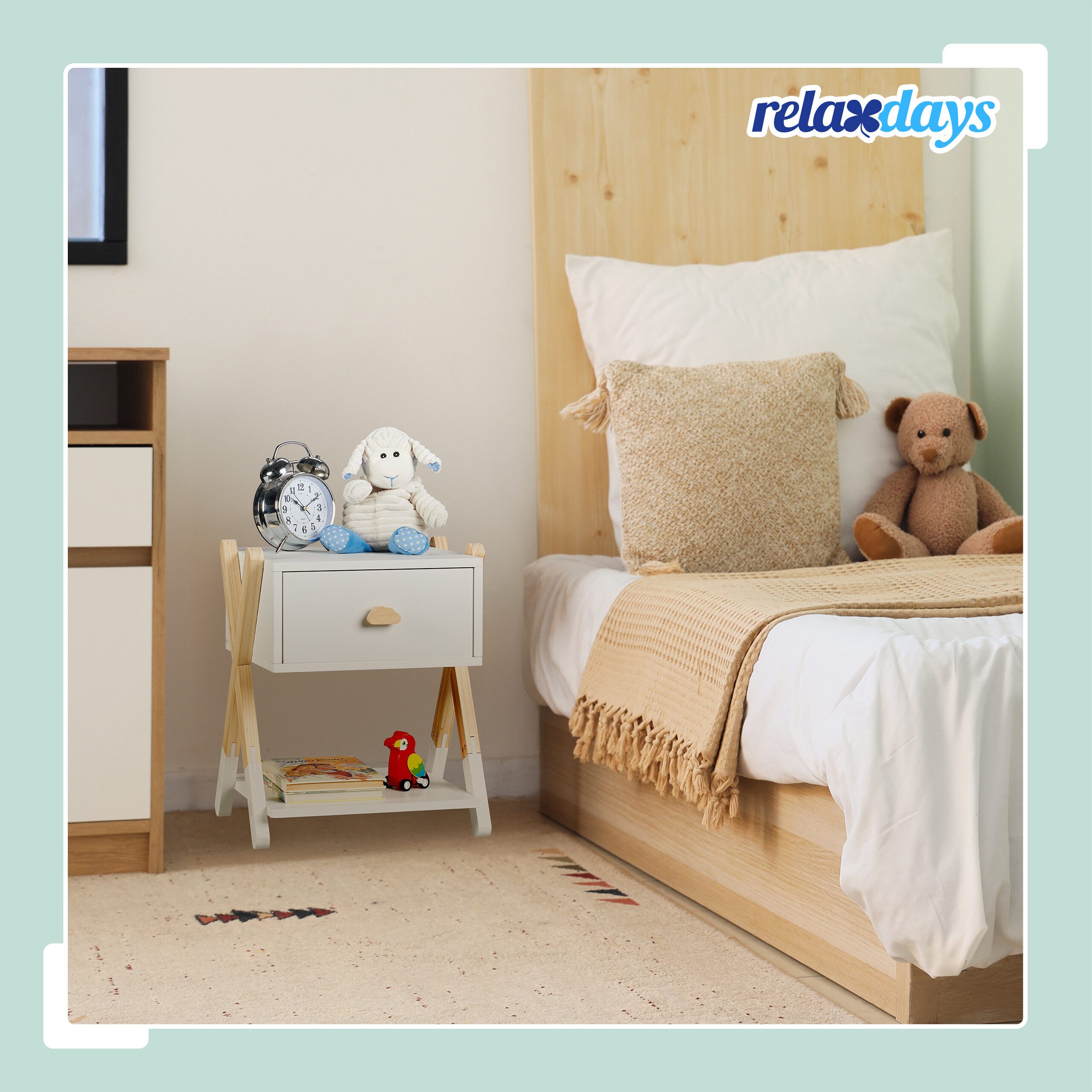 relaxdays Nachttisch für Kinder mit Schublade (1-St) – Bild 3 von 5