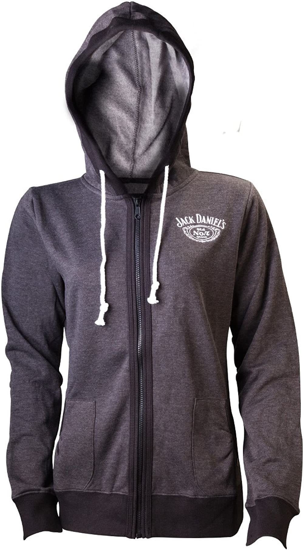 Jack Daniels Sweatshirt Jack Daniels Damen Kapuzenjacke Sweatshirt mit Kapuze Hoodie Grau mit RV | Weihnachtspullover