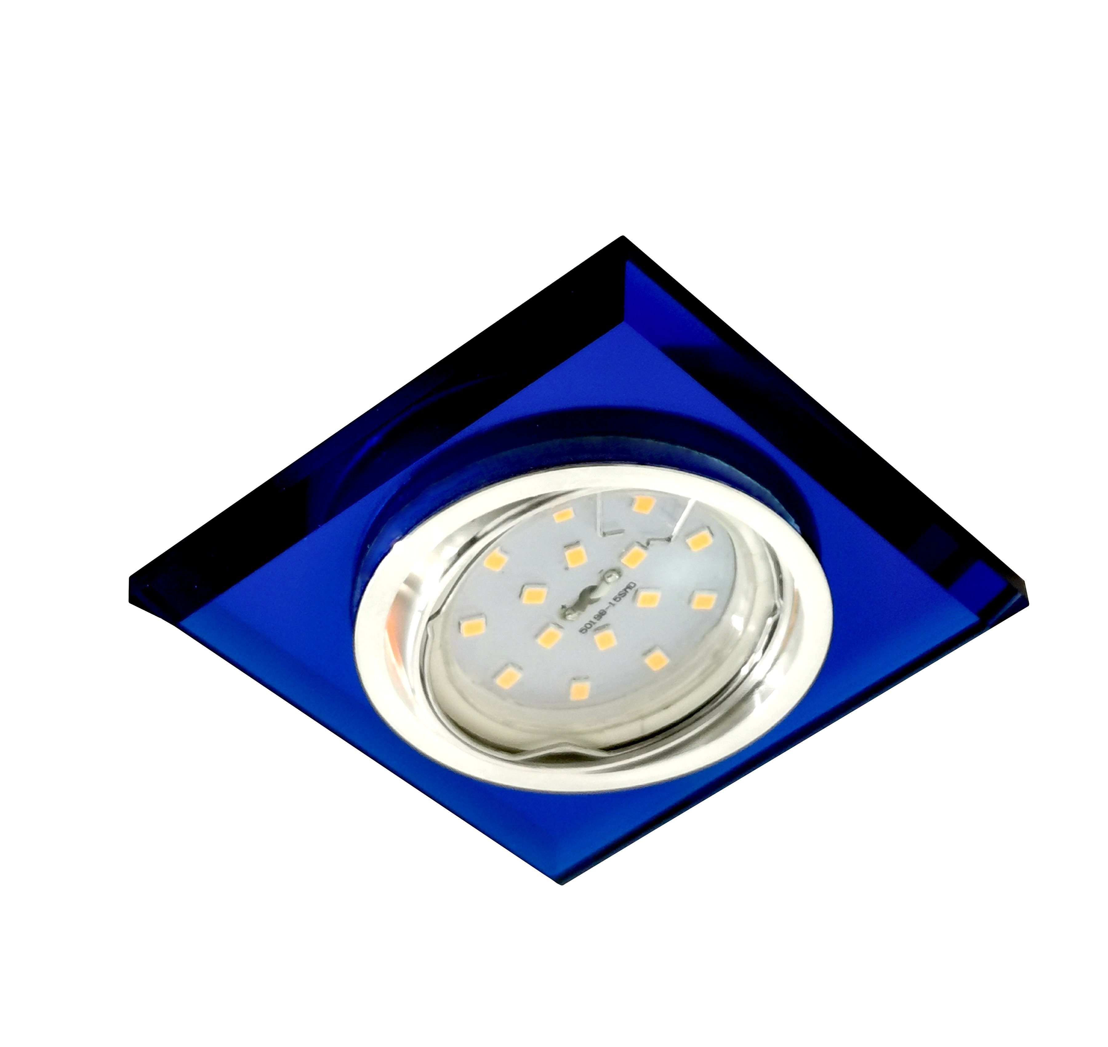 TRANGO LED Einbauleuchte, 6er Set 6736B-06GUSD-AK *BLUE CRYSTAL* LED Deckenstrahler aus Echtglas (handgeschliffen) & Alu inkl. 6x 3-Stufen dimmbar GU10 LED Leuchtmittel 3000K warmweiß, Einbauspot, Deckenleuchte, Einbaustrahler