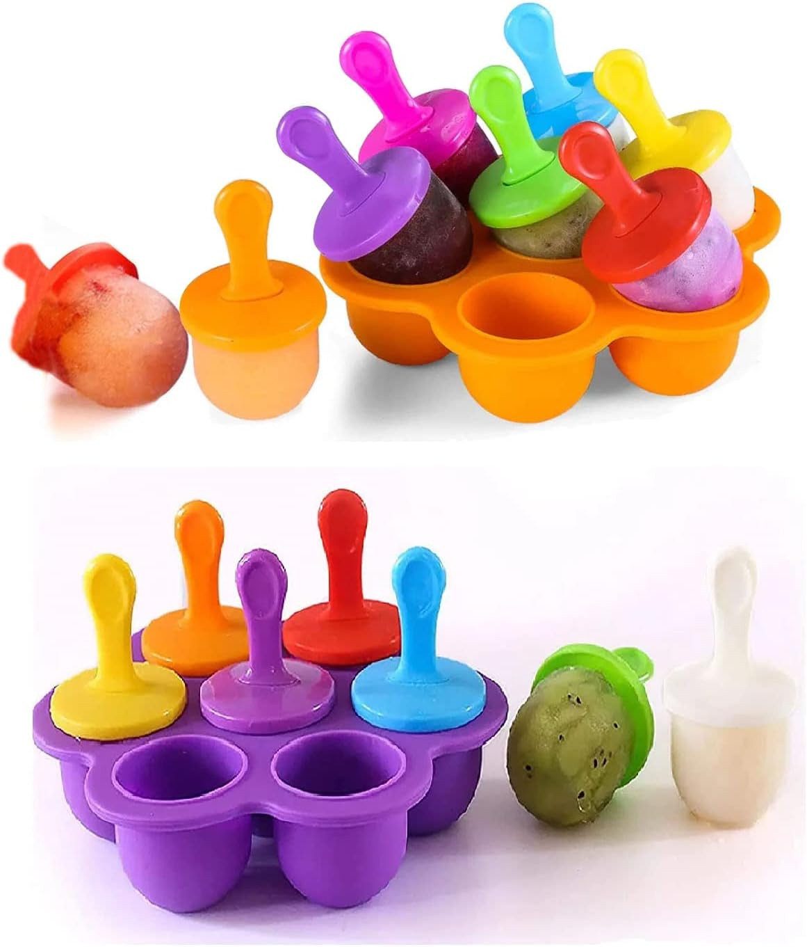 FELIXLEO Eisform Silikon Eisformenfür Eis am Stiel, Mini Popsicle Formen Lila & Orange., (2-tlg)