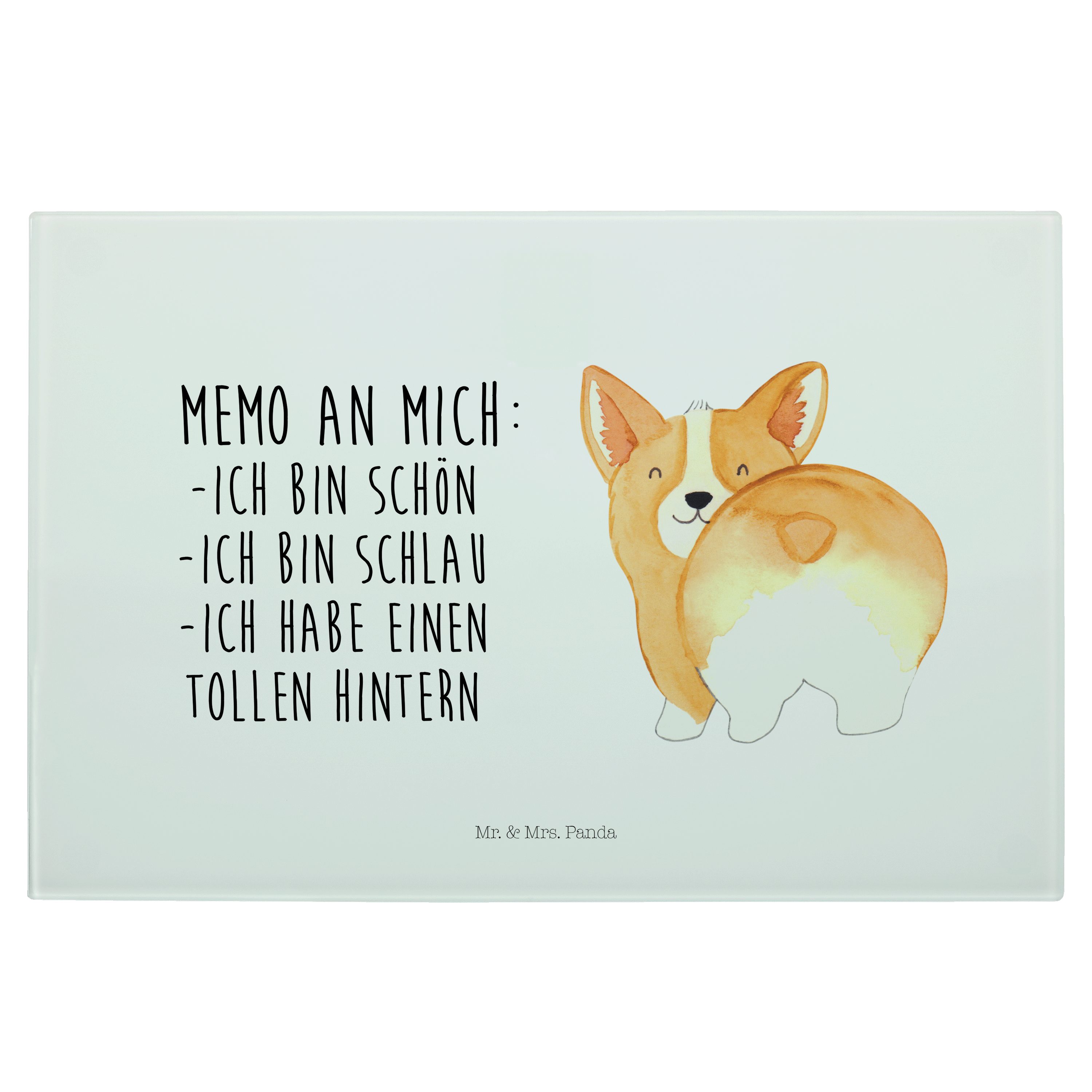 Geschenk, Servierbrett Panda Weiß Sprüche, Hund, Schneidebr, & Corgie - Mrs. Premium Glas, Mr. Hundebesitzer, - (1-St) Po