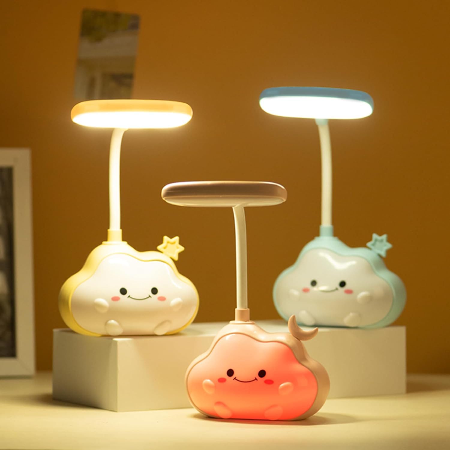 FELIXLEO LED Nachtlicht LED Wolken Nachtlicht Schreibtischlampe USB Aufladbar Gelb Ster