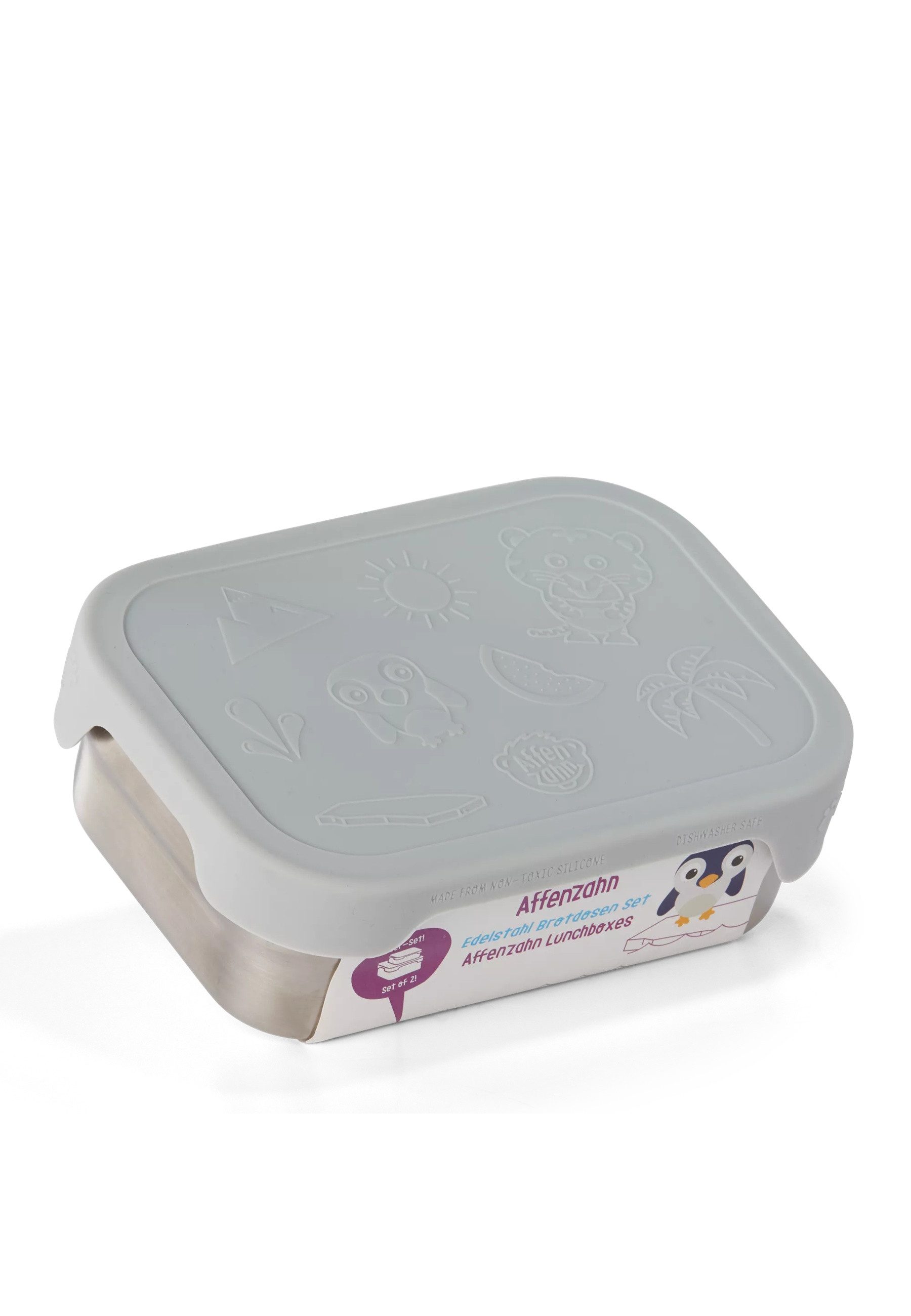 Affenzahn Lunchbox Edelstahl Brotdose ., Edelstahl, (Edelstahl Brotdose, 3-tlg., 1x Brotdose, 1x Trennfach), spülmaschinengeeignet