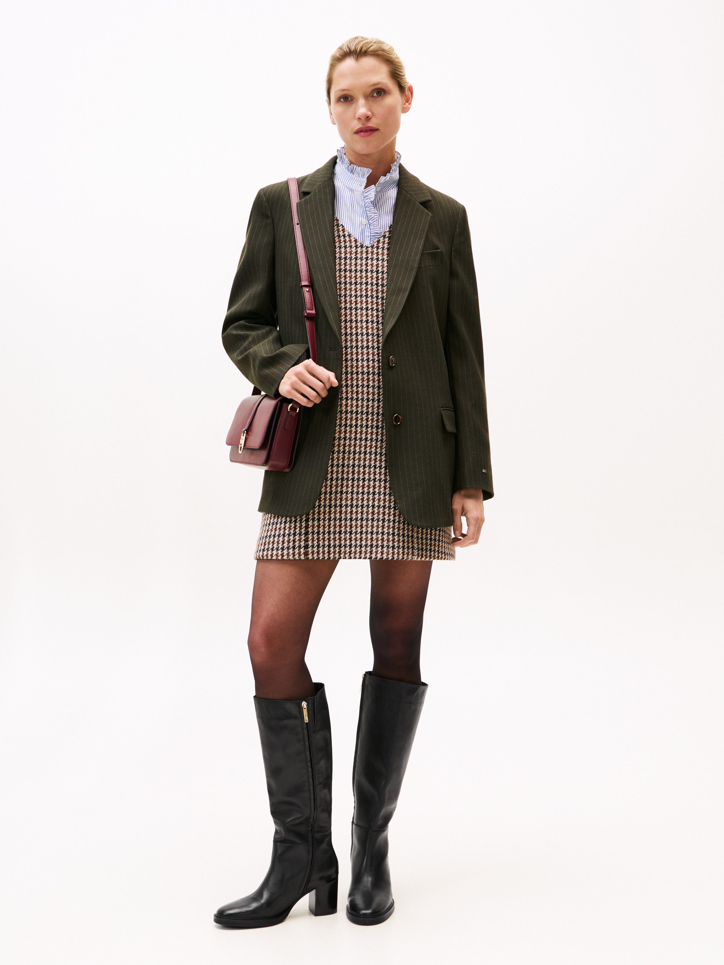 Tommy Hilfiger STACKED HEEL LEATHER LONG BOOT Stiefel, Blockabsatz, Langschaftstiefel mit goldfarbenem Logo-Schmuckelement