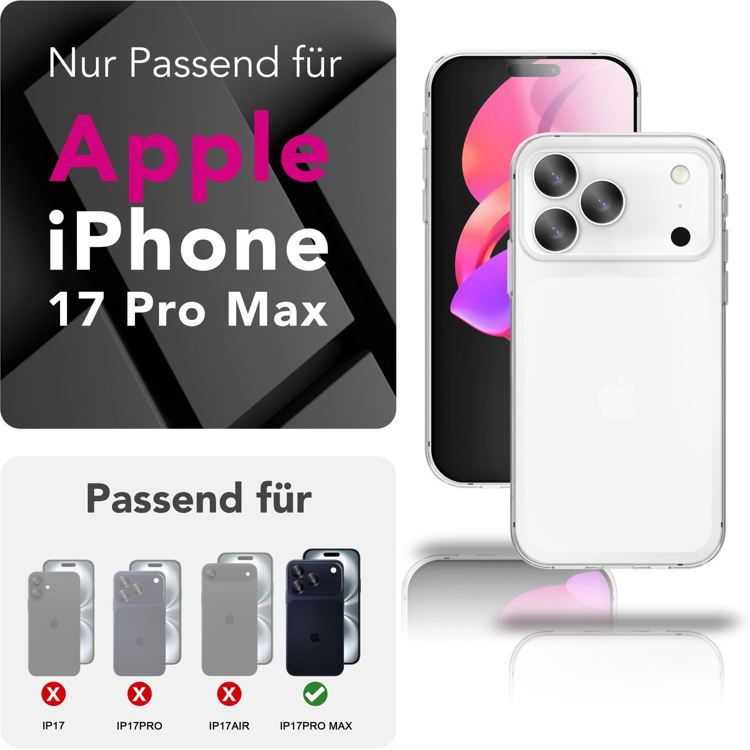 Nalia Smartphone-Hülle Apple iPhone 17 Pro Max 17,5 cm (6,9 Zoll), Klare 360 Grad Hülle / Komplettschutz / Anti Gelb / Rundum Schutzhülle