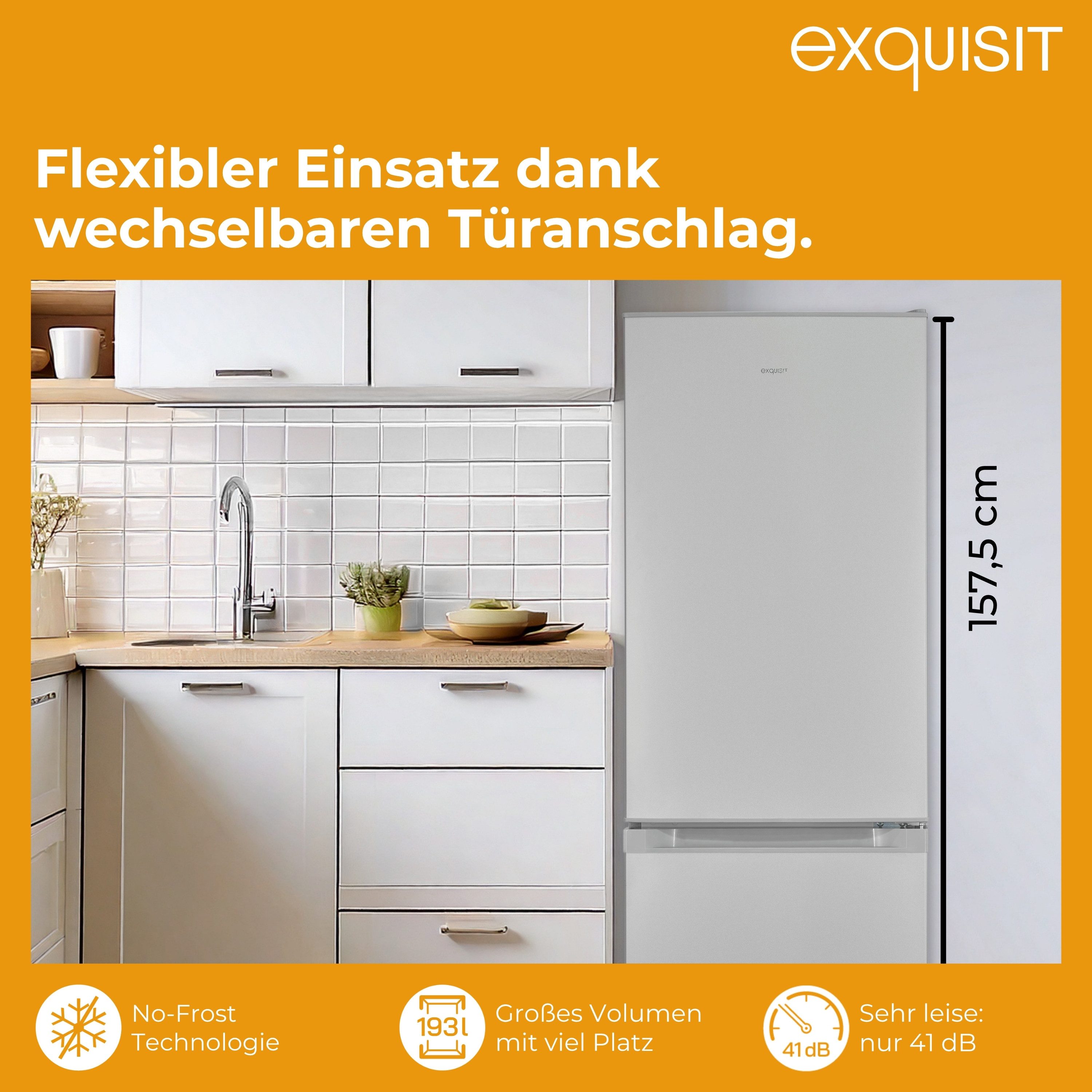 exquisit Kühl-/Gefrierkombination KGC5195-65-NF-330E, 157.5 cm hoch, 48.5 cm breit, No-Frost-Technik, LED-Beleuchtung, wechselbarer Türanschlag