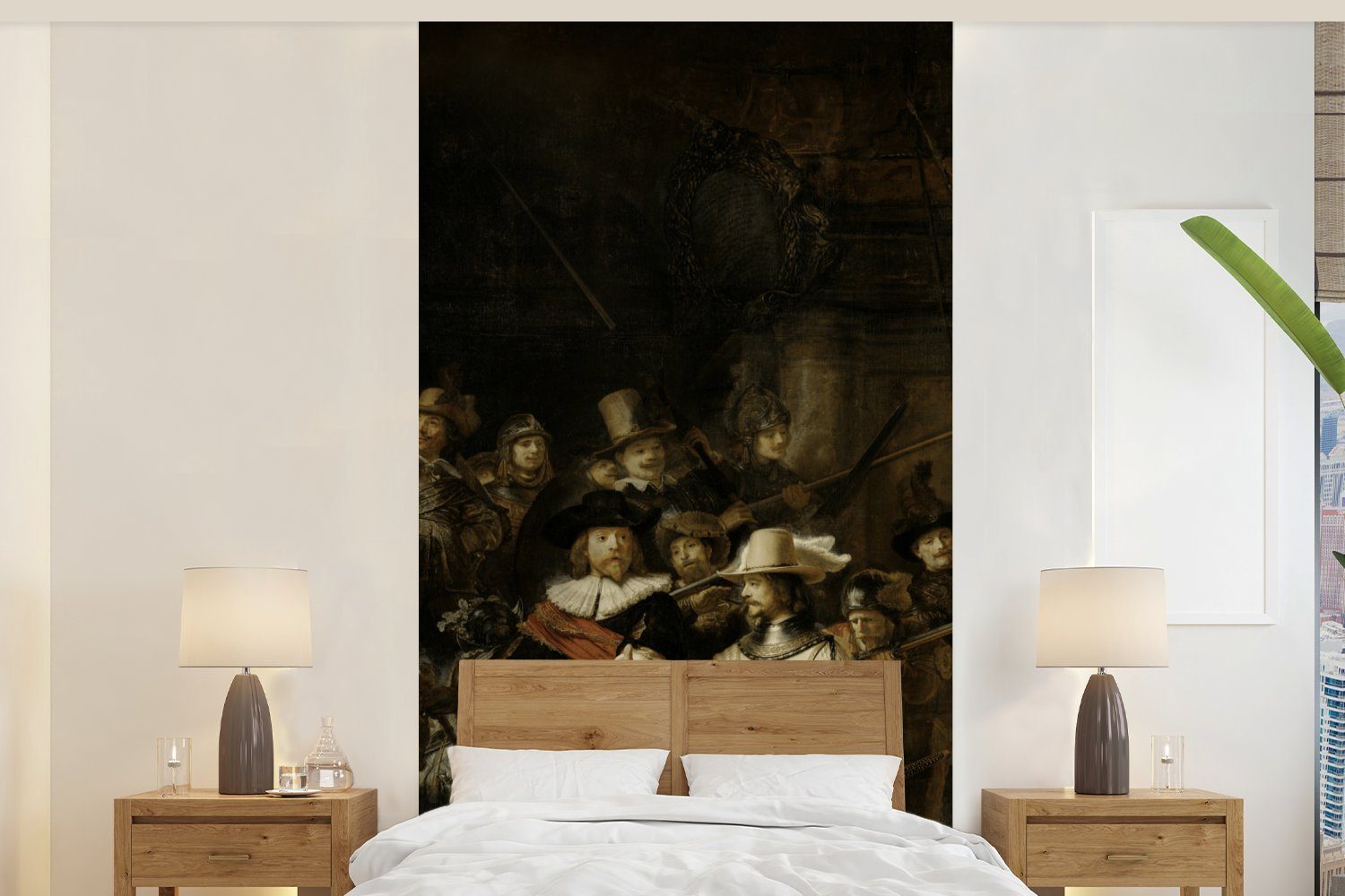 MuchoWow Fototapete Nachtwache - van Rembrandt Schlafzimmer Küche, Vliestapete bedruckt, (2 Rijn - Matt, Wohnzimmer Fototapete Kunst, St), für
