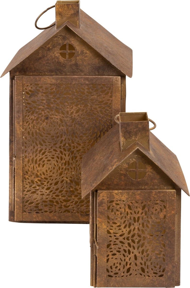 Lesli Living Kerzenlaterne 2er Laternenset BIRDHOUSE BROWN Metall Antikbraun Gold Hausstil (1 St)