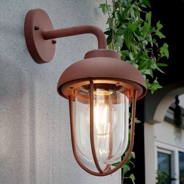 etc-shop Außen-Wandleuchte, Leuchtmittel inklusive, Warmweiß, Außen Wand Lampe Filament Laterne rostfarben Garten