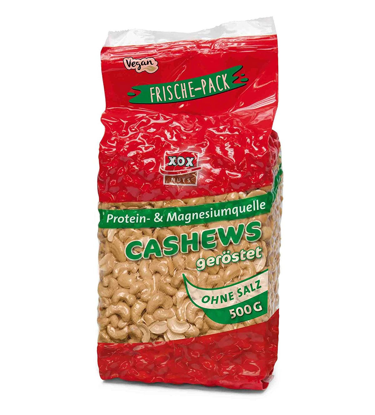 XOX Knabberei, XOX Cashews geröstet und ohne Salz Protein und Magnesiumquelle 500g