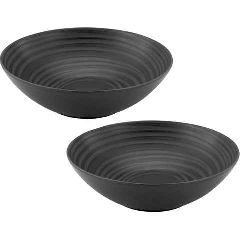 CreaTable Schale Lava Stone, Steinzeug, (Set, 2-tlg), Salatschüssel, Servierschale, Ø 24 cm, schwarz, Made in Europe