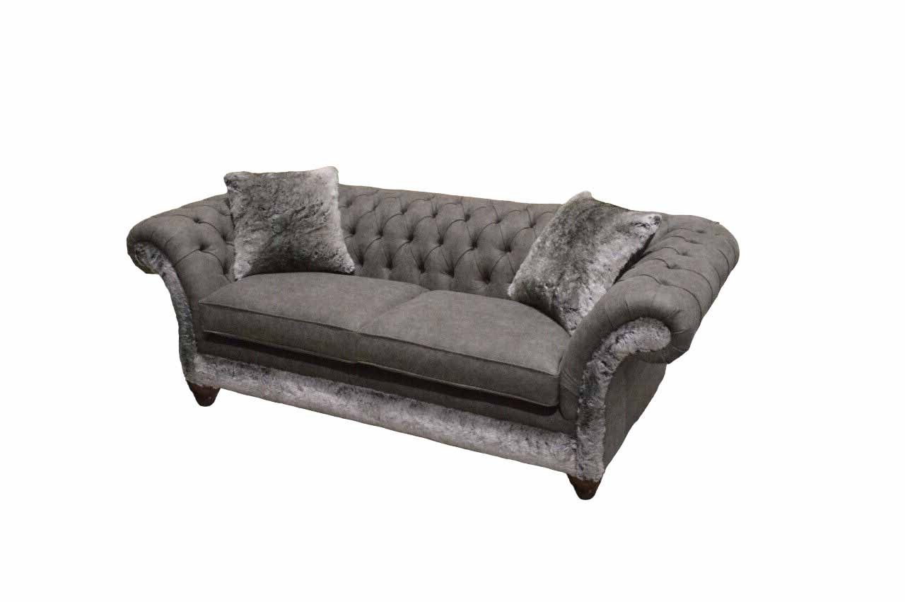 JVmoebel TAUPE, IN ALTERNATIV CHESTERFIELD SOFA KUNSTPELZ Chesterfield-Sofa LEDER,