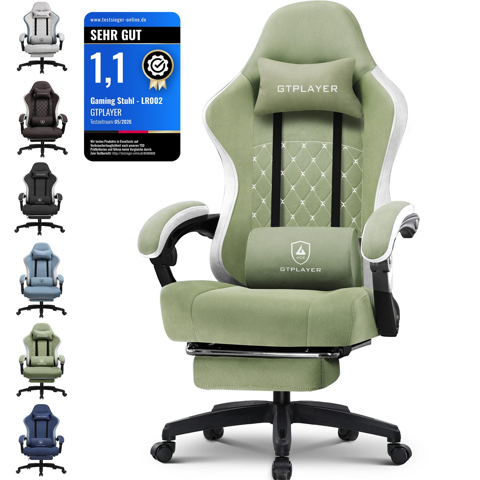 GTPLAYER Gaming-Stuhl Ergonomischer Gaming Sessel Schreibtischstuhl aus Stoff/Kunstleder (Pacekung), Federsitzkissen mit Fußstütze