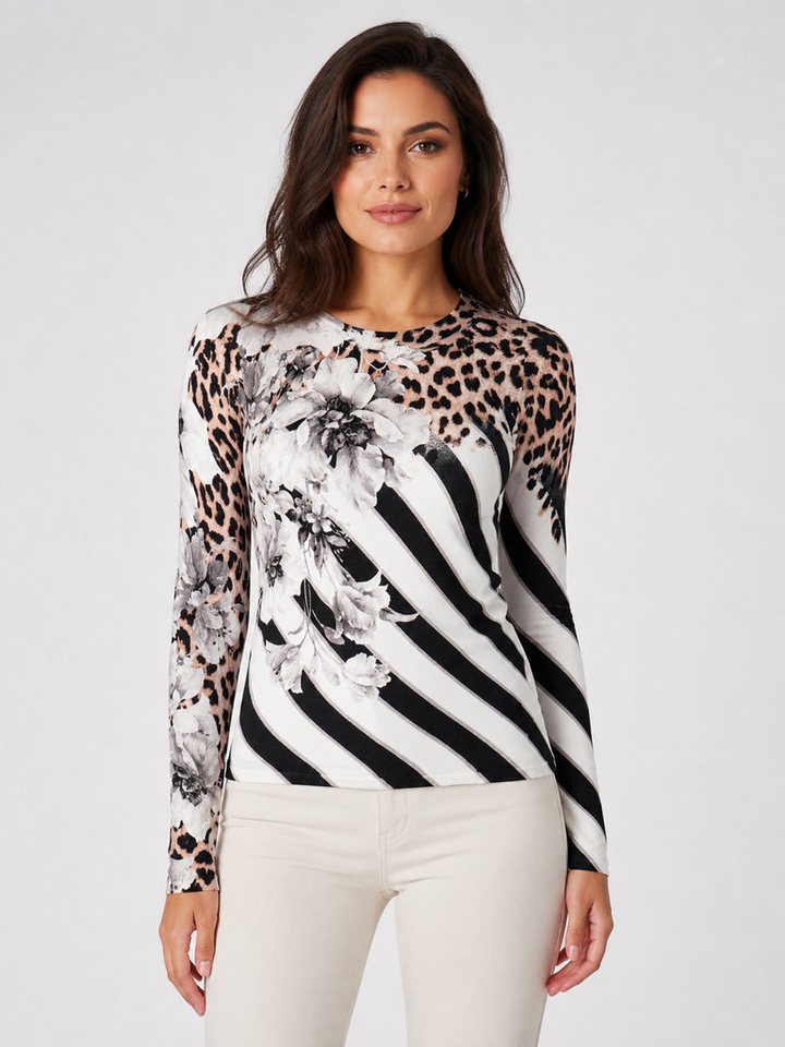Passioni Strickpullover mit Leopardenmuster mit abstrakten Blumen