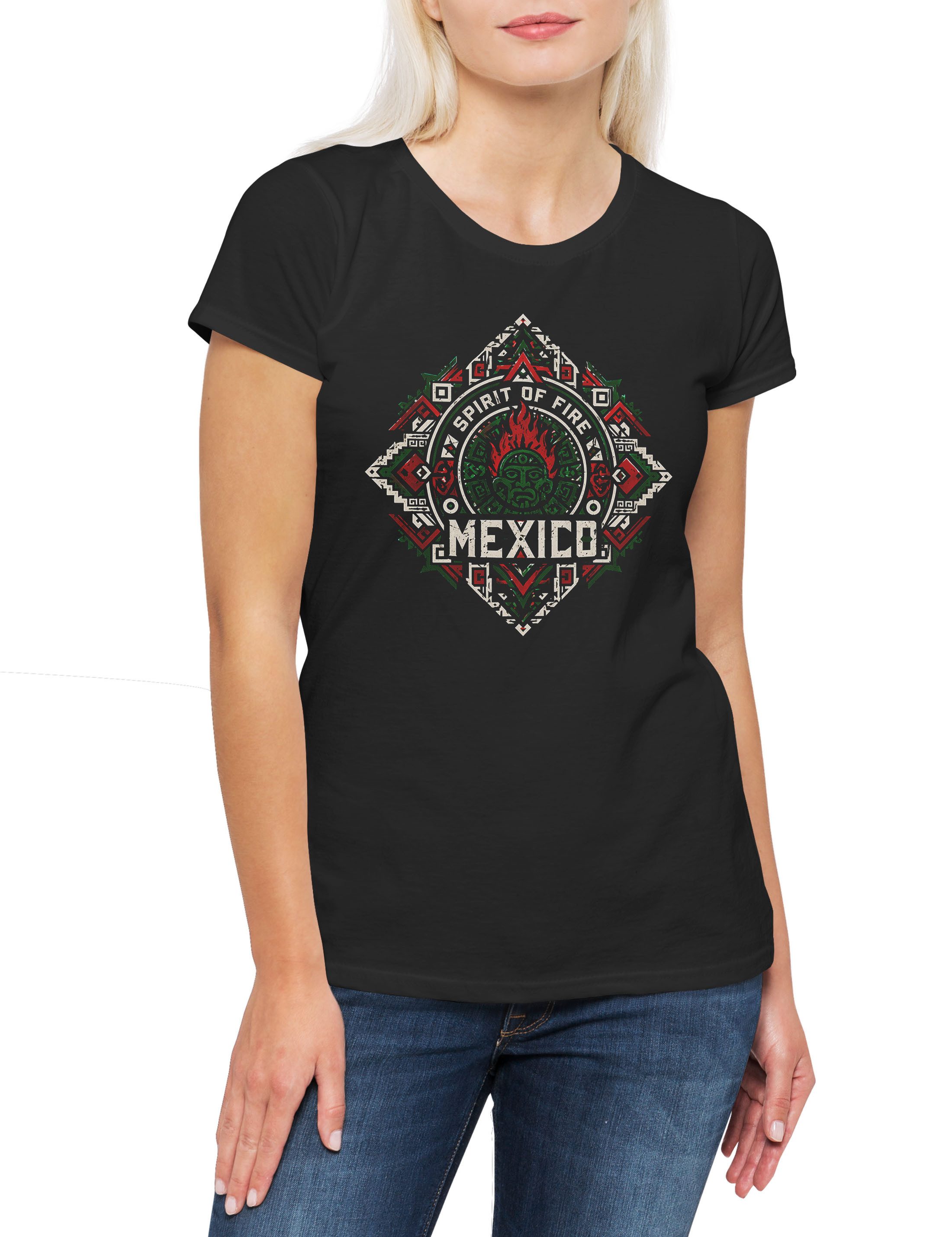 Urban Backwoods Print-Shirt Team Mexico 1 Damen T-Shirt Mexiko Azteca Mariachi Sombrero (1-tlg) Verdeblanco Rojo Guadalajara Charrería