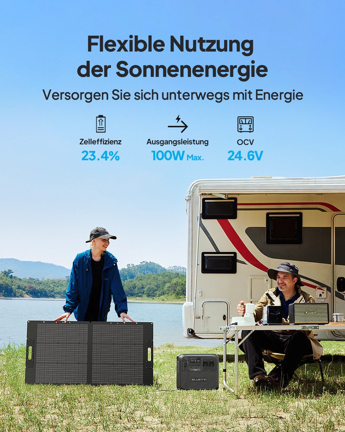 BLUETTI Solaranlage PV100 Solarpanel, 100W Faltbar Solarmodul, 100 W, Monocrystalline, IP67