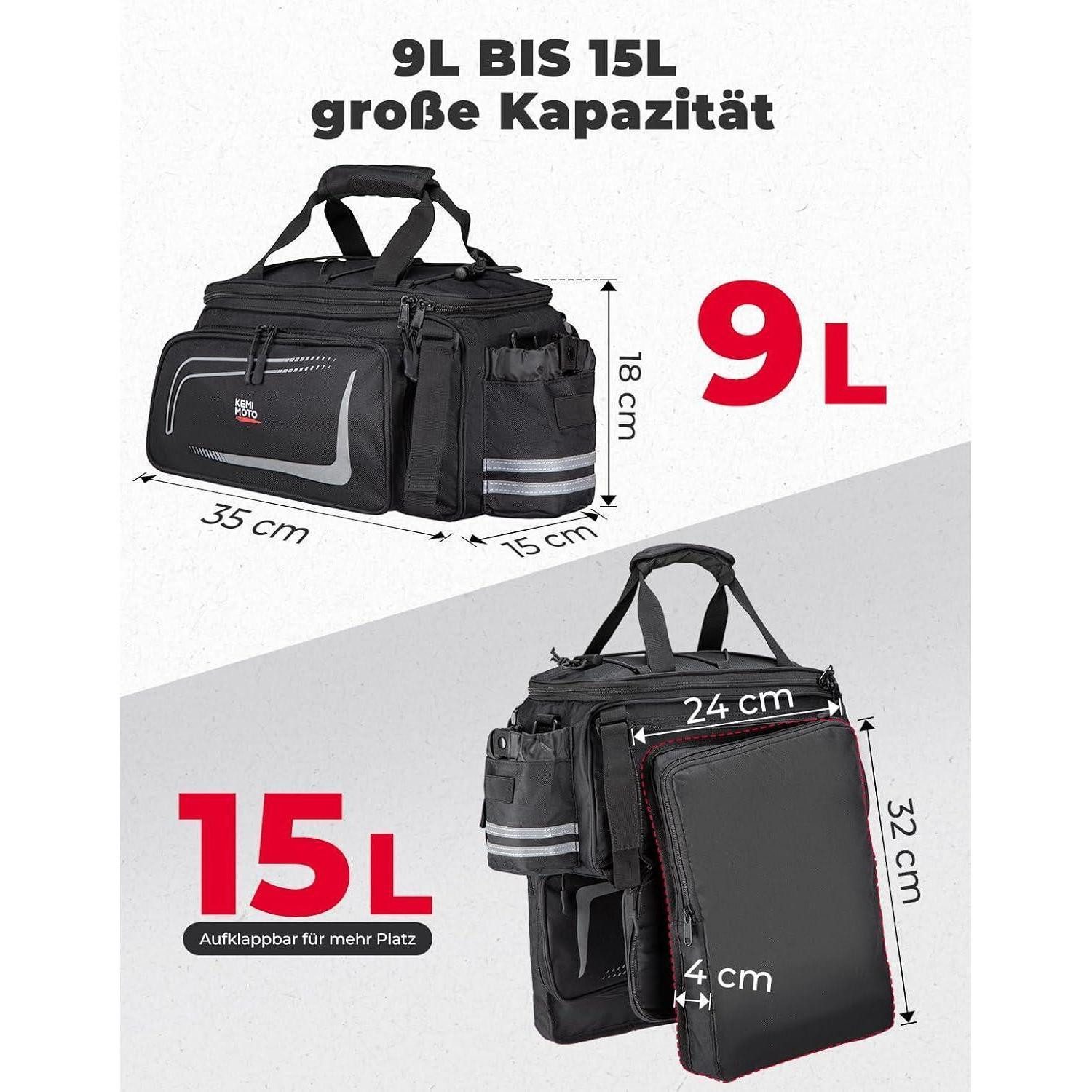 LuxusKollektion Fahrrad-Gepäckträger Fahrradtasche Gepäckträger 2-IN-1 9L-15L wasserdicht