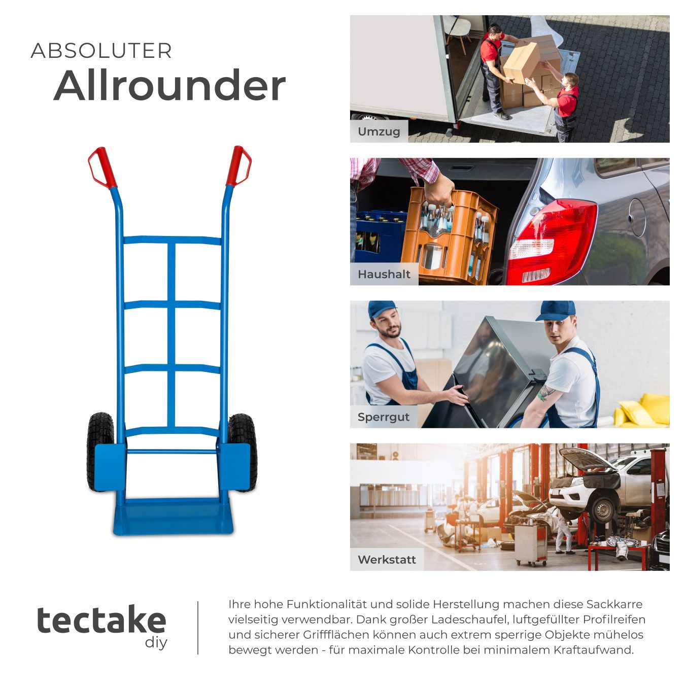 tectake sack truck, transport cart up to 200kg, with steel frame