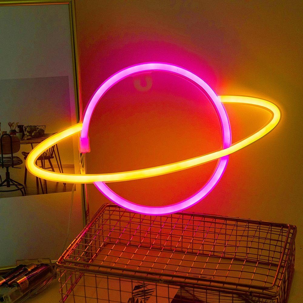 Rosnek LED Dekolicht Planet Moon, für Wand Shop Schlafzimmer Bar Party Weihnachtsdeko, 2835 SMD LED, Multicolor, LED Neon Sign Light