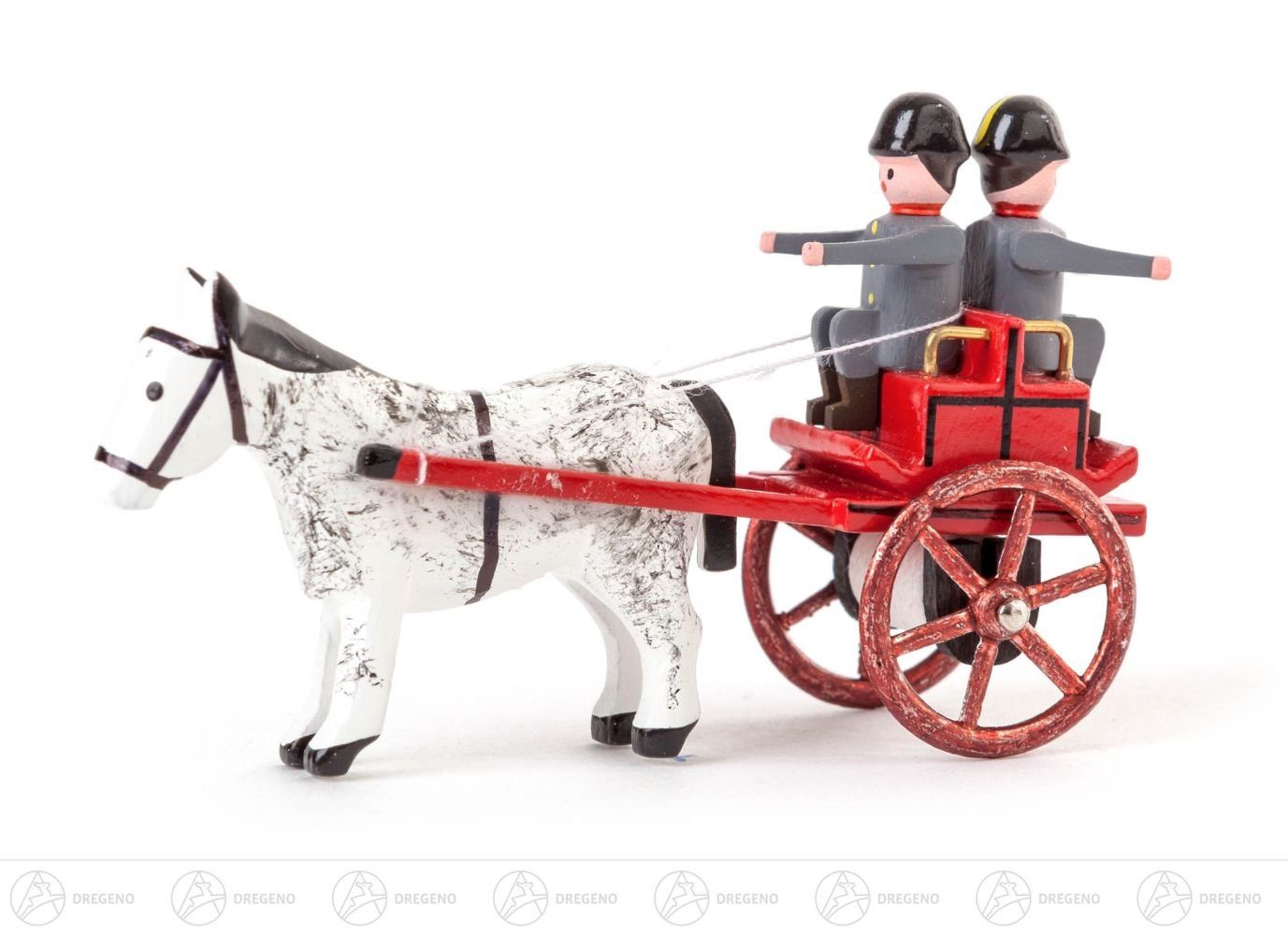 Dregeno Erzgebirge Weihnachtsfigur Miniatur Gespann Haspel-Gerätewagen Höhe ca 3,5 cm NEU, Metallräder