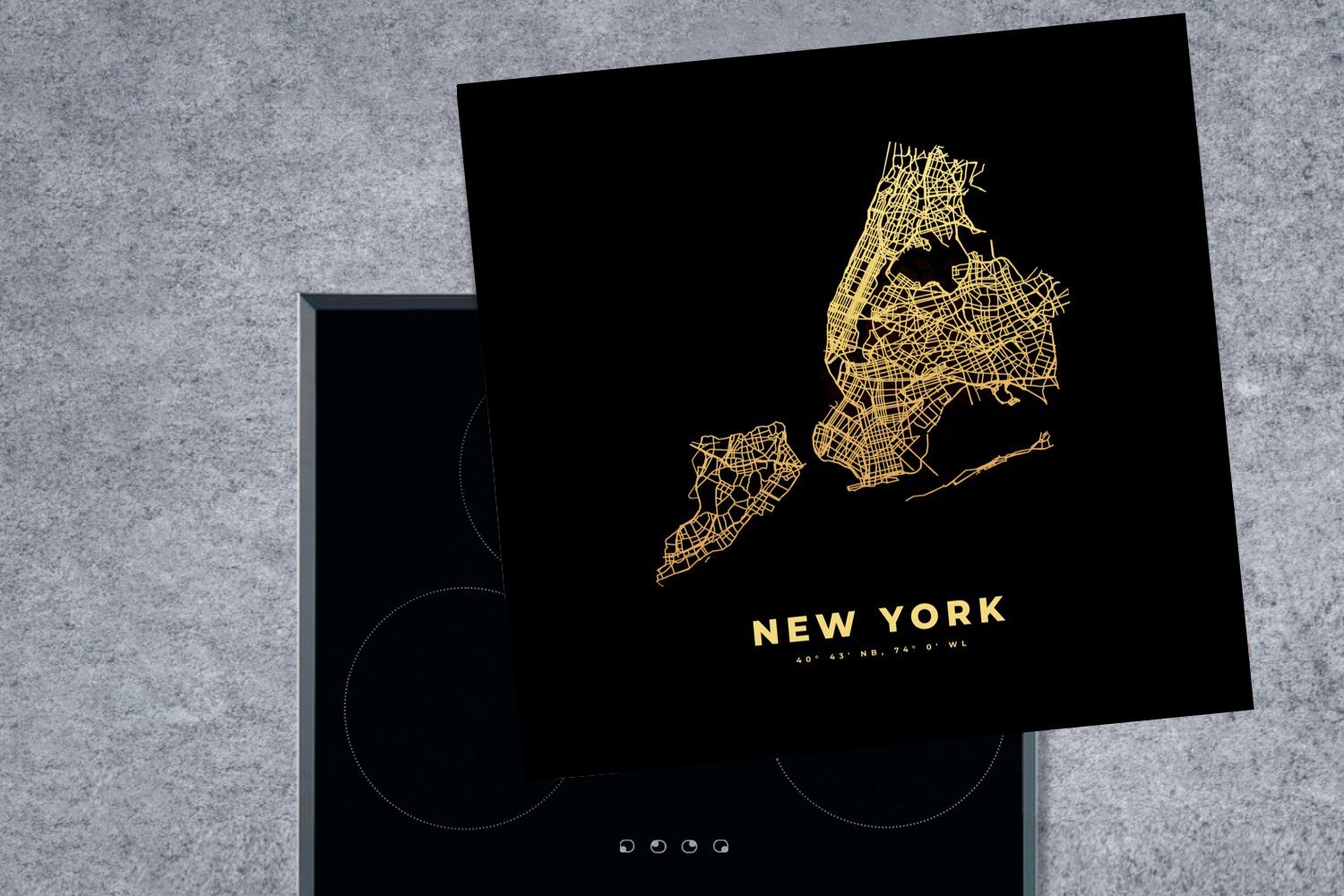 78x78 Herdblende-/Abdeckplatte York - küche Ceranfeldabdeckung, Vinyl, tlg), - cm, Karte, (1 - Amerika Gold MuchoWow New Arbeitsplatte für