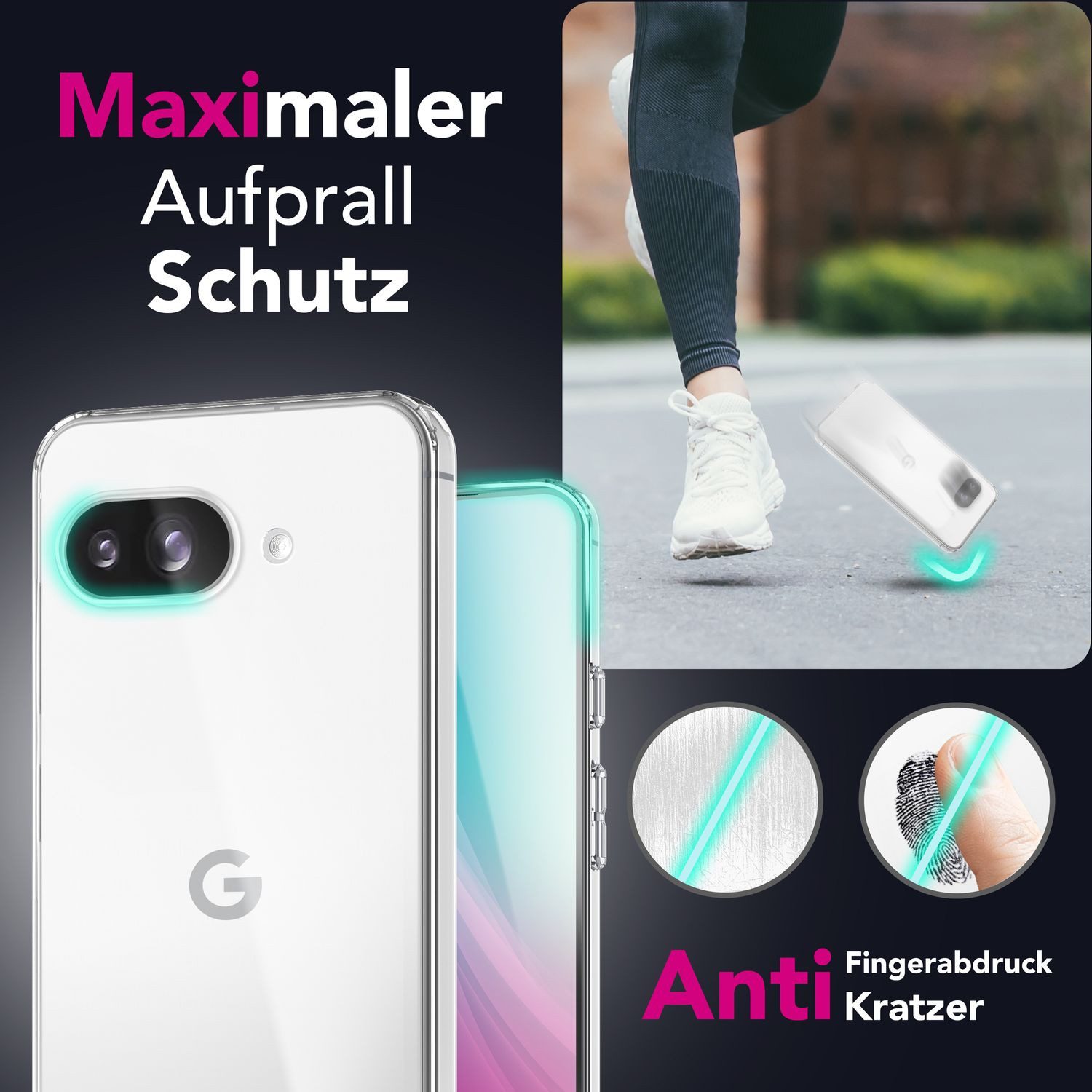 Nalia Smartphone-Hülle Google Pixel 9a 16 cm (6,3 Zoll), GLAZE Case - Transparentes Silikon, Anti-Watermark & Schlank