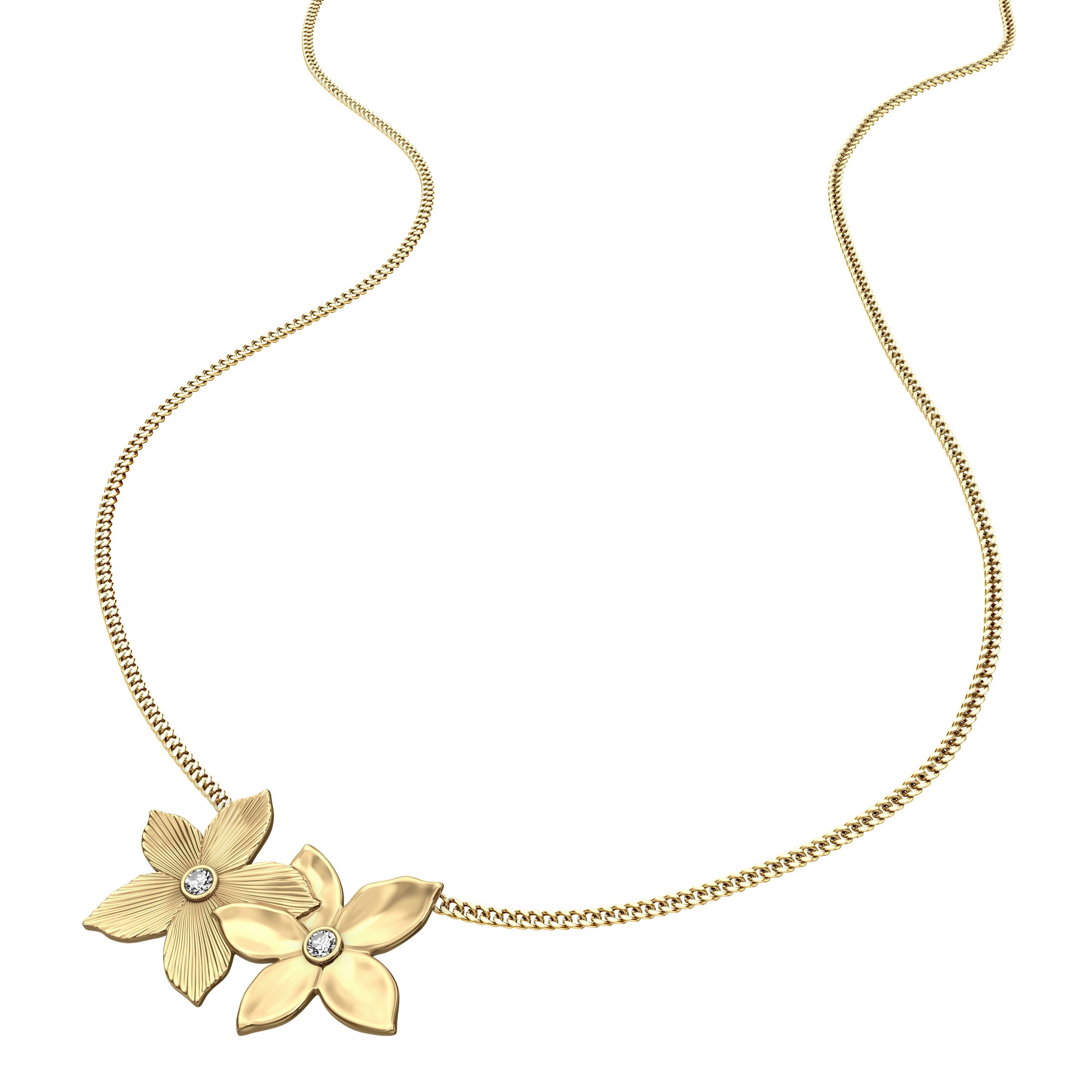 Fossil Kette mit Anhänger Schmuck Geschenk Edelstahl Halskette Blume Sutton, mit Glasstein
