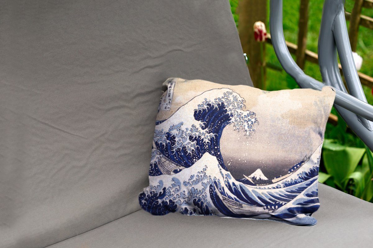 von große Polyester, Dekokissen MuchoWow von Katsushika Hokusai, Kluft Dekokissenbezug, Die - Kanagawa Gemälde Outdoor-Dekorationskissen, Kissenhülle