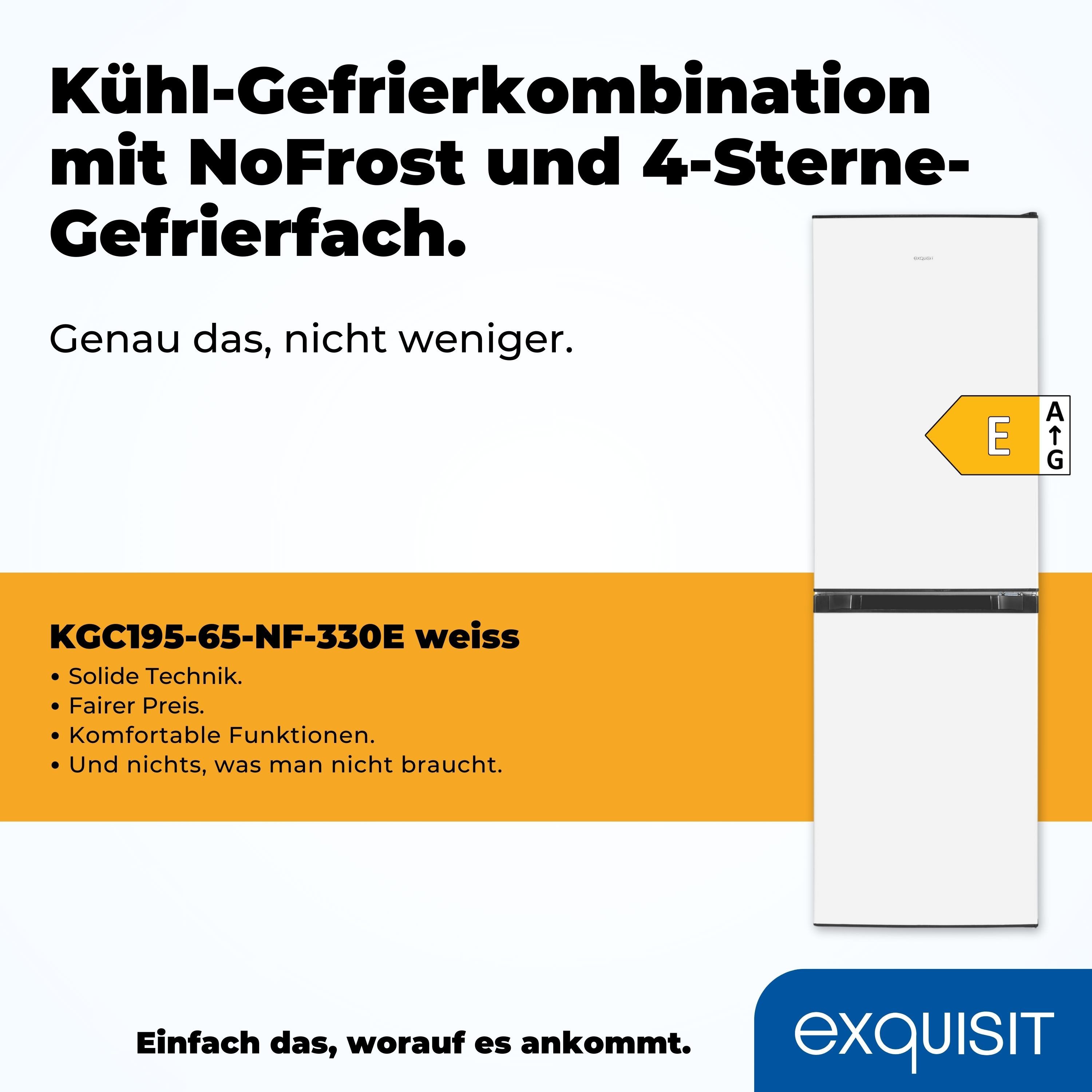exquisit Kühl-/Gefrierkombination KGC195-65-NF-330E weiss, 157,5 cm hoch, 48,5 cm breit, 4-Sternefach