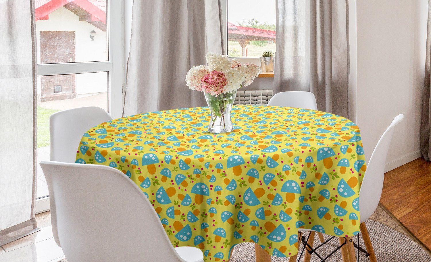 Abakuhaus Tischdecke Kreis Tischdecke Abdeckung für Esszimmer Küche Dekoration, Pilz Childish Pilze Muster | Tischdecken