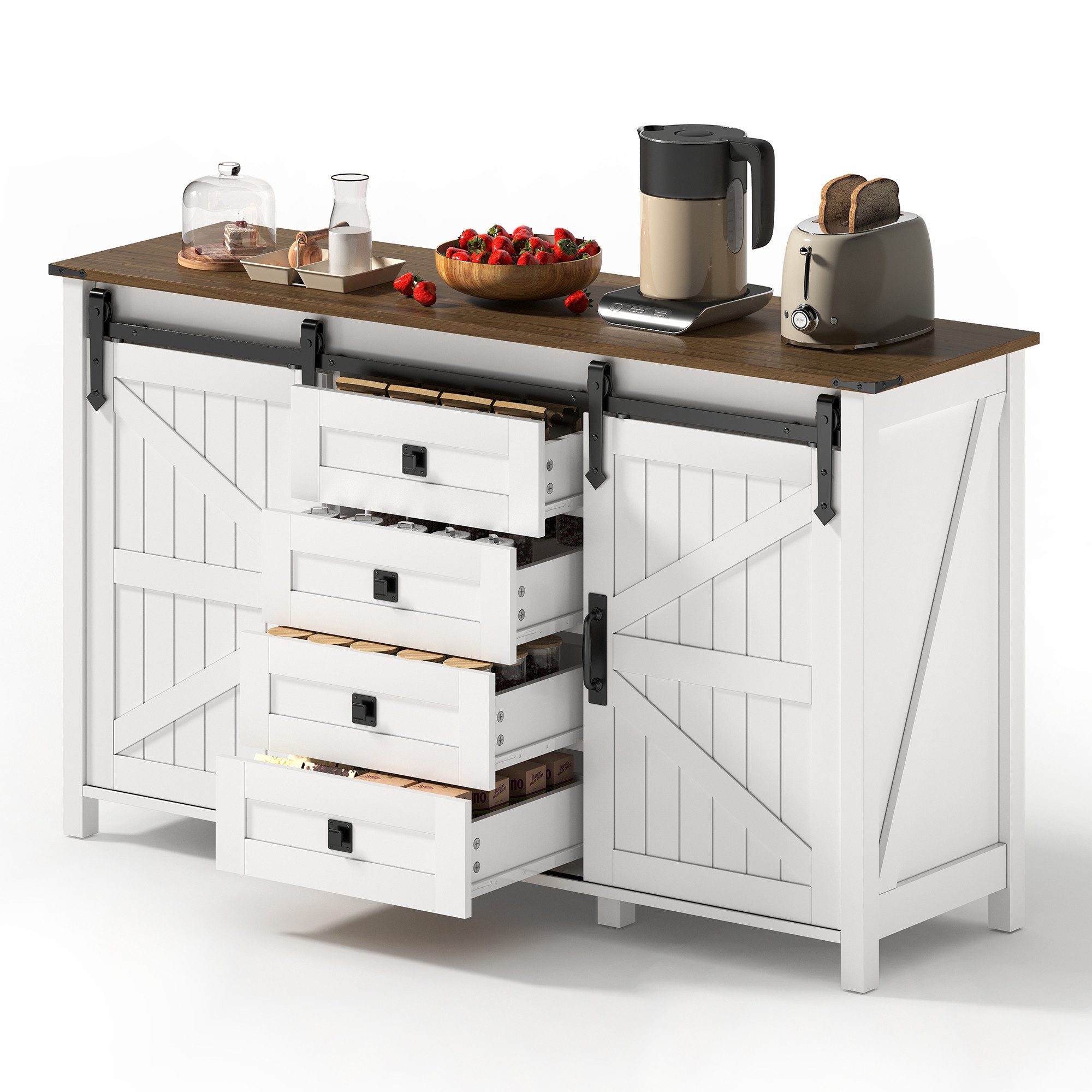 Ulife Anrichte mit 4 Выдвижные ящики, für Küche und Wohnzimmer, (1 St), weiß, 137 cm breit