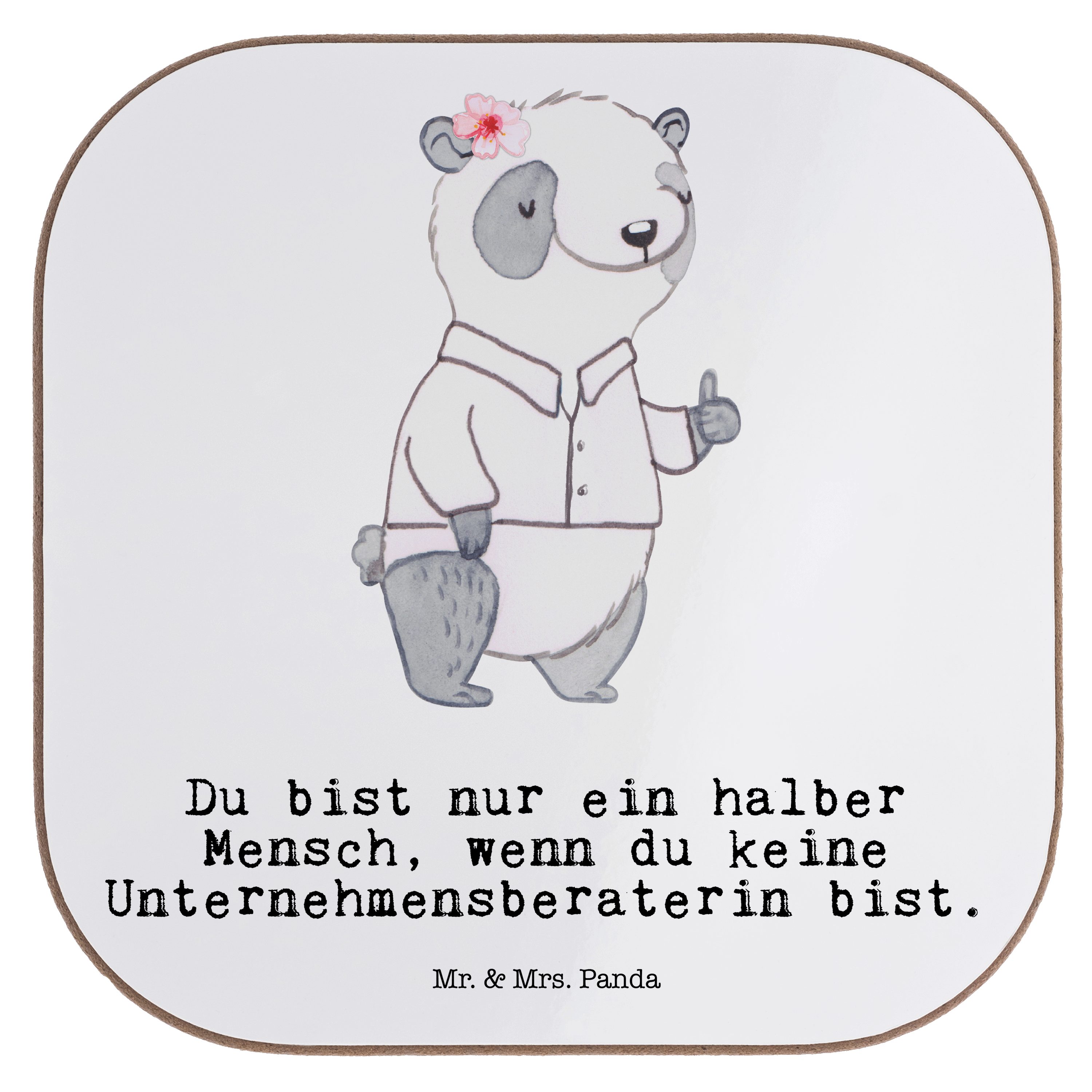 Mr. & Mrs. Panda Getränkeuntersetzer Unternehmensberaterin mit Herz - Weiß - Geschenk, Abschied, Bierdecke, 1-tlg.