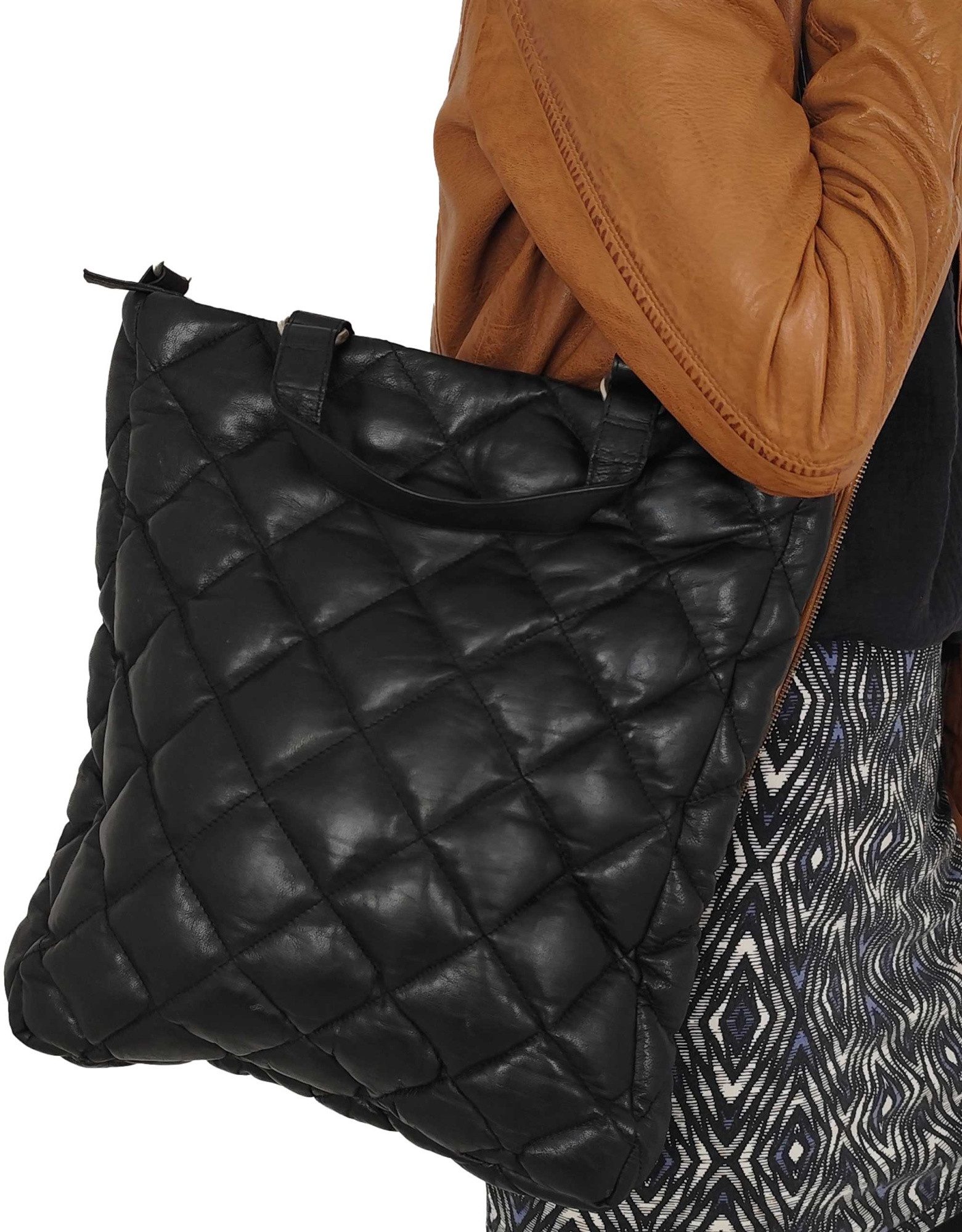 Lederjacken24 Handtasche Enja, Damen Echtleder Handtasche Lammnappa schwarz