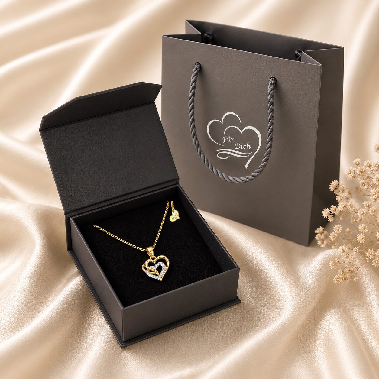 Limana Herzkette Ich liebe Dich Damen Kette mit Herz Anhänger 925 Silber gold vergoldet (Schmuck Geschenk für Freundin Frau inkl. Dose und Tasche), Jahrestag Ge – Bild 4 von 5