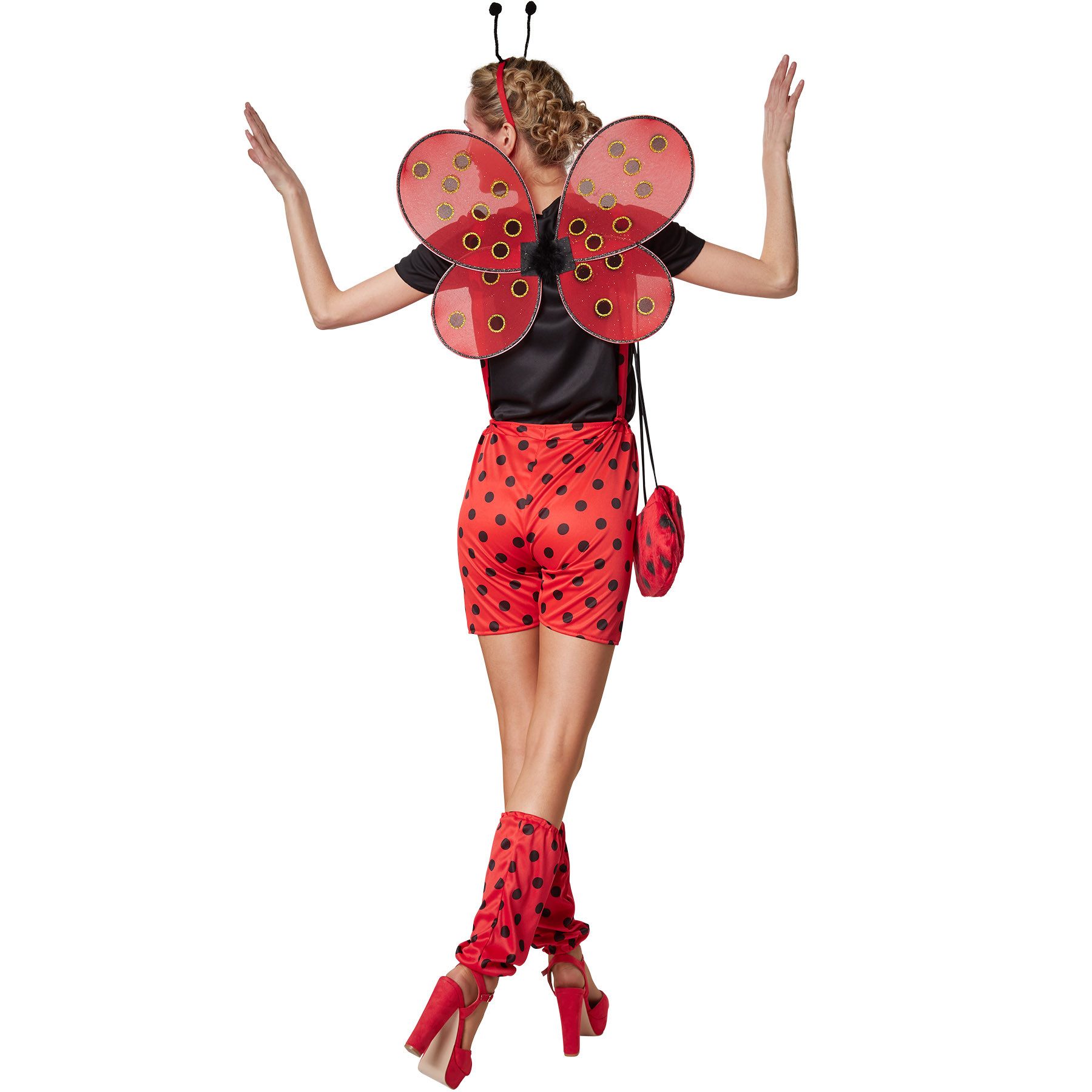 dressforfun Kostüm Käfer/Insektenfigur, in schwarz/rot, Gr. XXL, Beinstulpen mit, Latzhose zum Knöpfen mit großer Brusttasche, T-Shirt mit kurzen Ärmeln