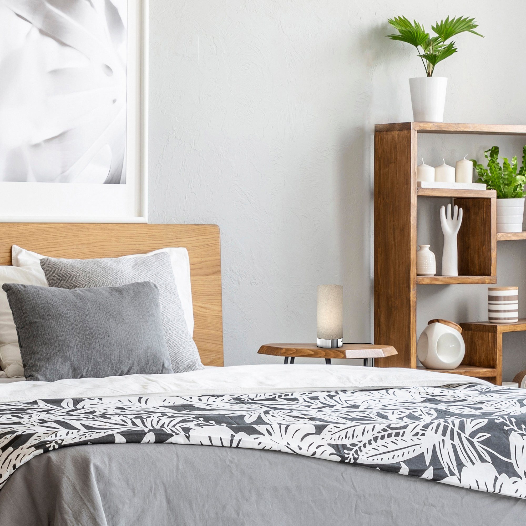 B.K.Licht Tischleuchte BK_TL1438 Tischlampe, mit Stoffschrim, Taupe, Dimmba günstig online kaufen