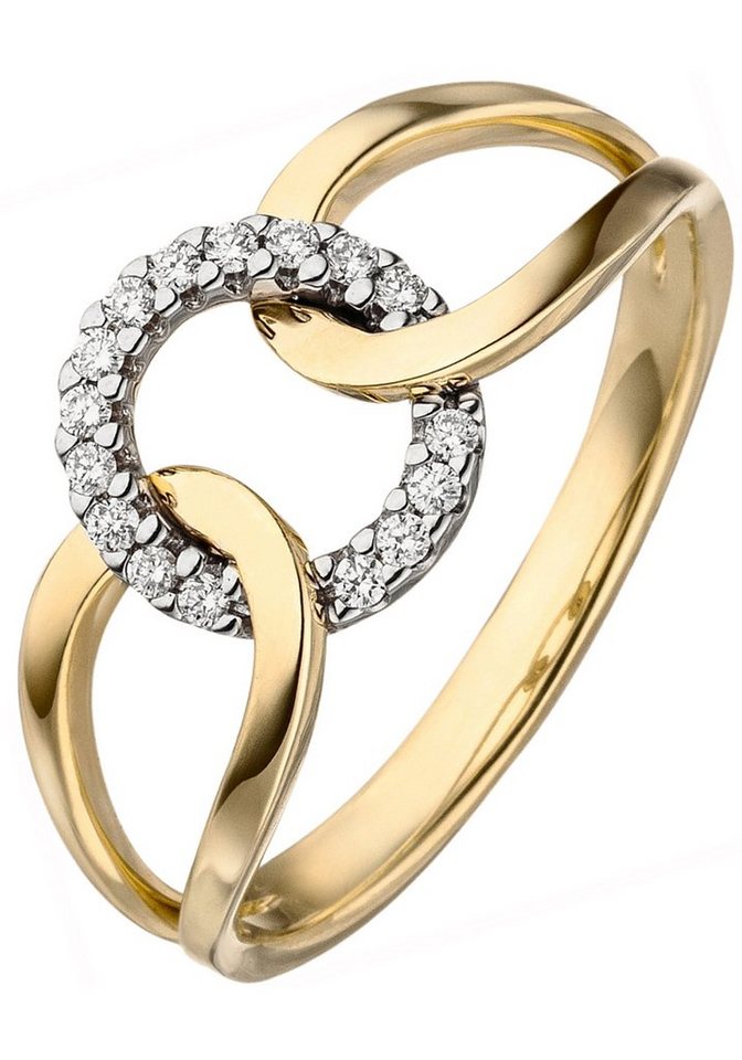 JOBO Fingerring, 585 Gold mit 16 Diamanten, Juwelierqualität der Marke JOBO