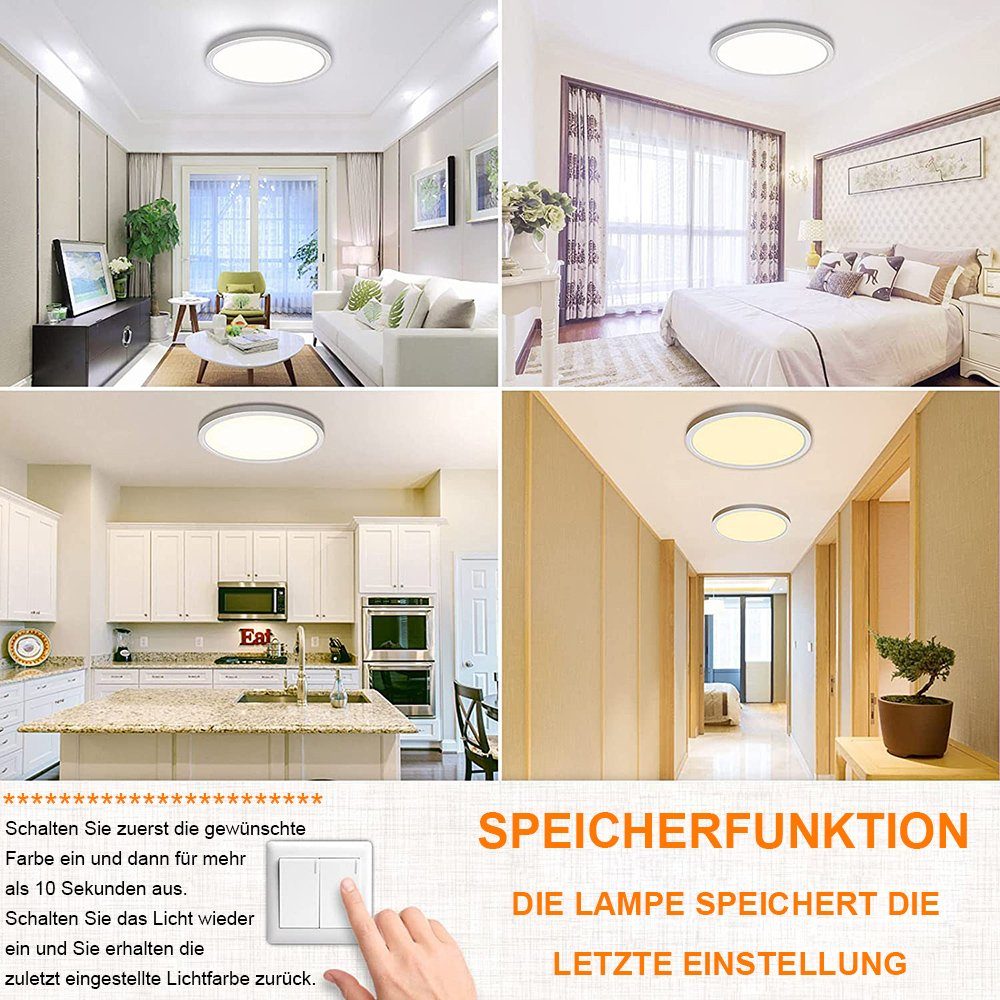 Sunicol für Bad Weiß Keller mit Fernbedienung, Balkon Schlafzimmer Wohnzimmer Deckenleuchten Küche Badezimmer-Lampe Dimmbar Deckenlampe IP44,