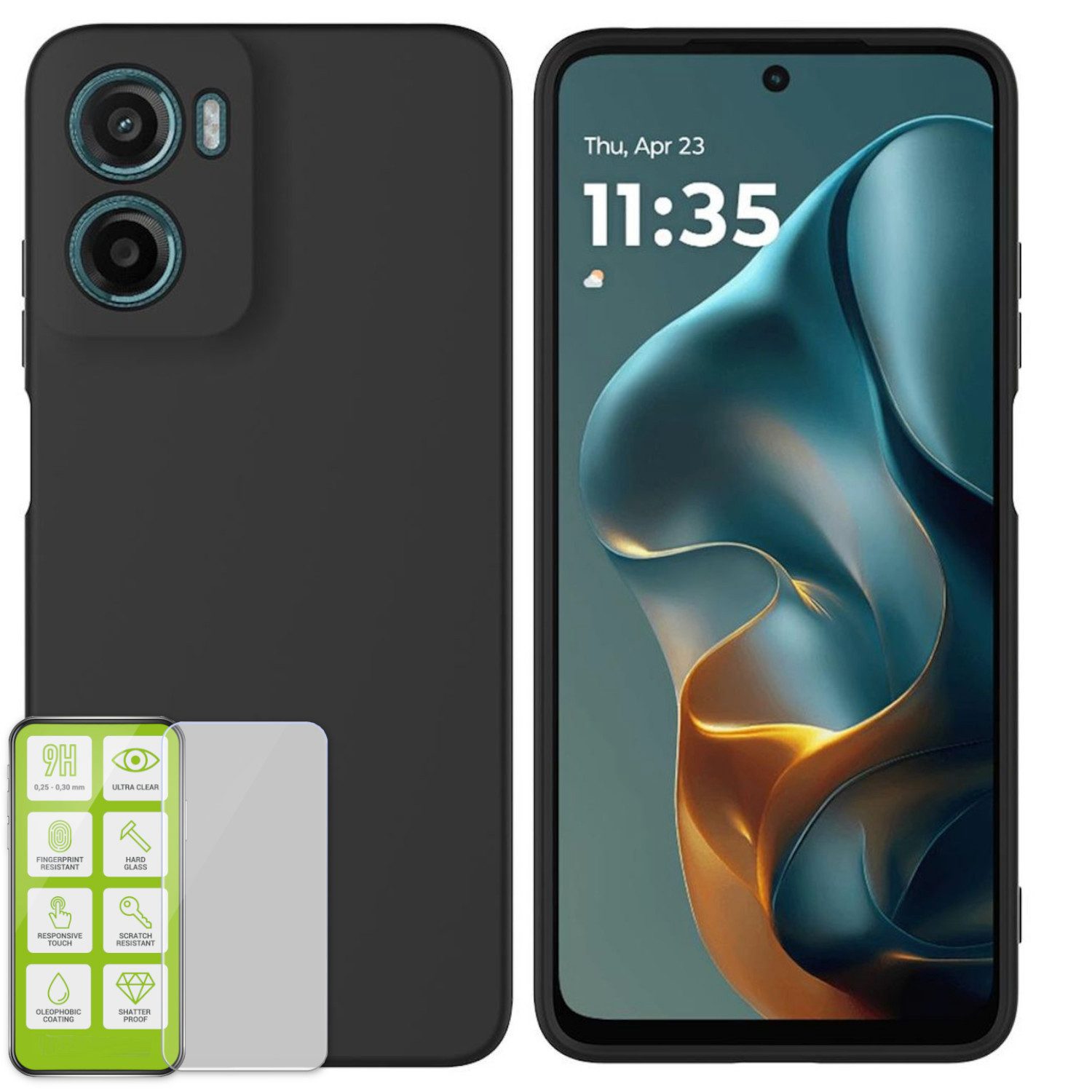 Wigento Handyhülle Für Motorola Moto G06 4G Silikon TPU Schutz Hülle Schwarz + 9H Glas, Produktset TPU Hülle mit Hart Glas