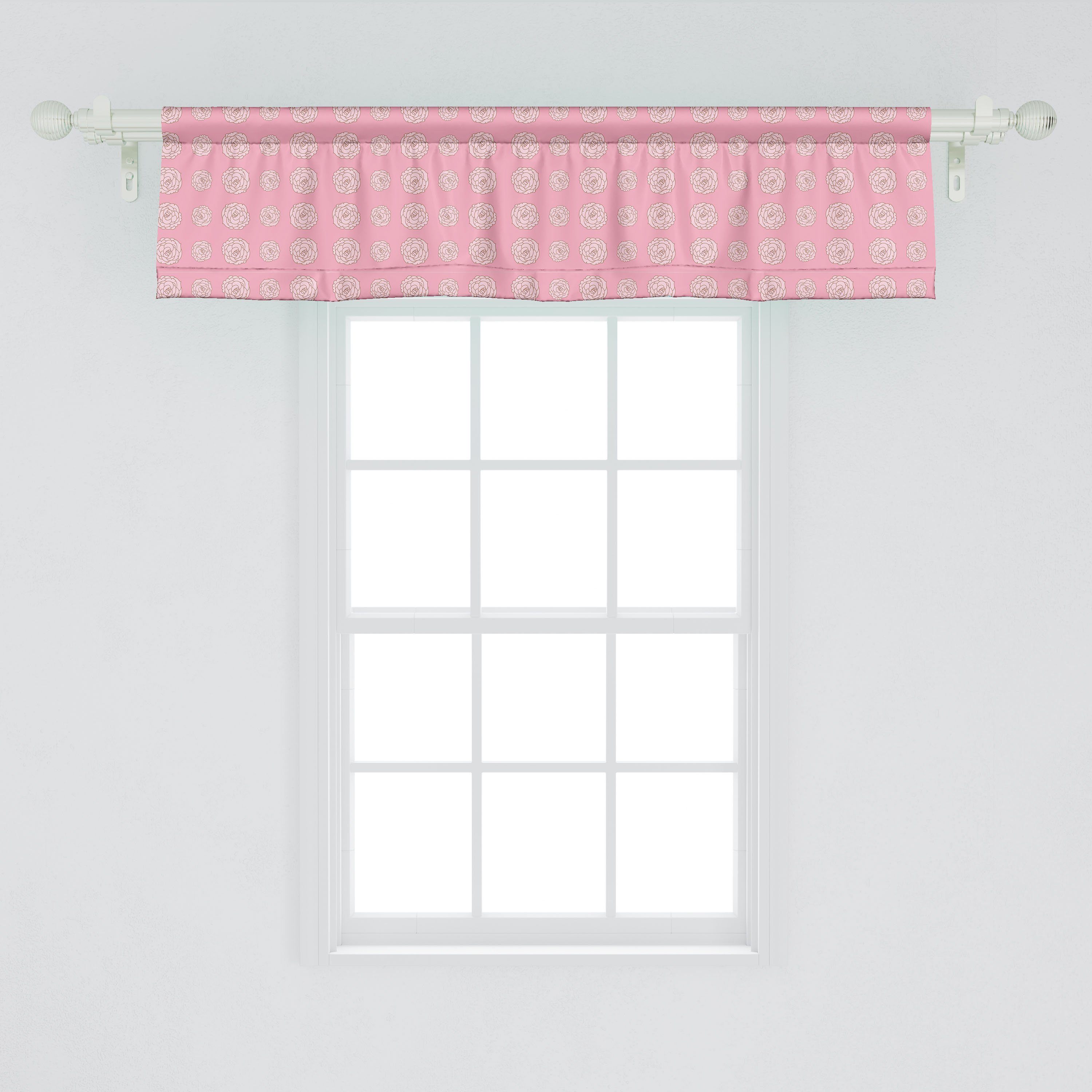 Scheibengardine Vorhang Volant für Küche Repetitive Blumen Roses Stangentasche, Dekor Microfaser, Ornaments Abakuhaus, mit Schlafzimmer