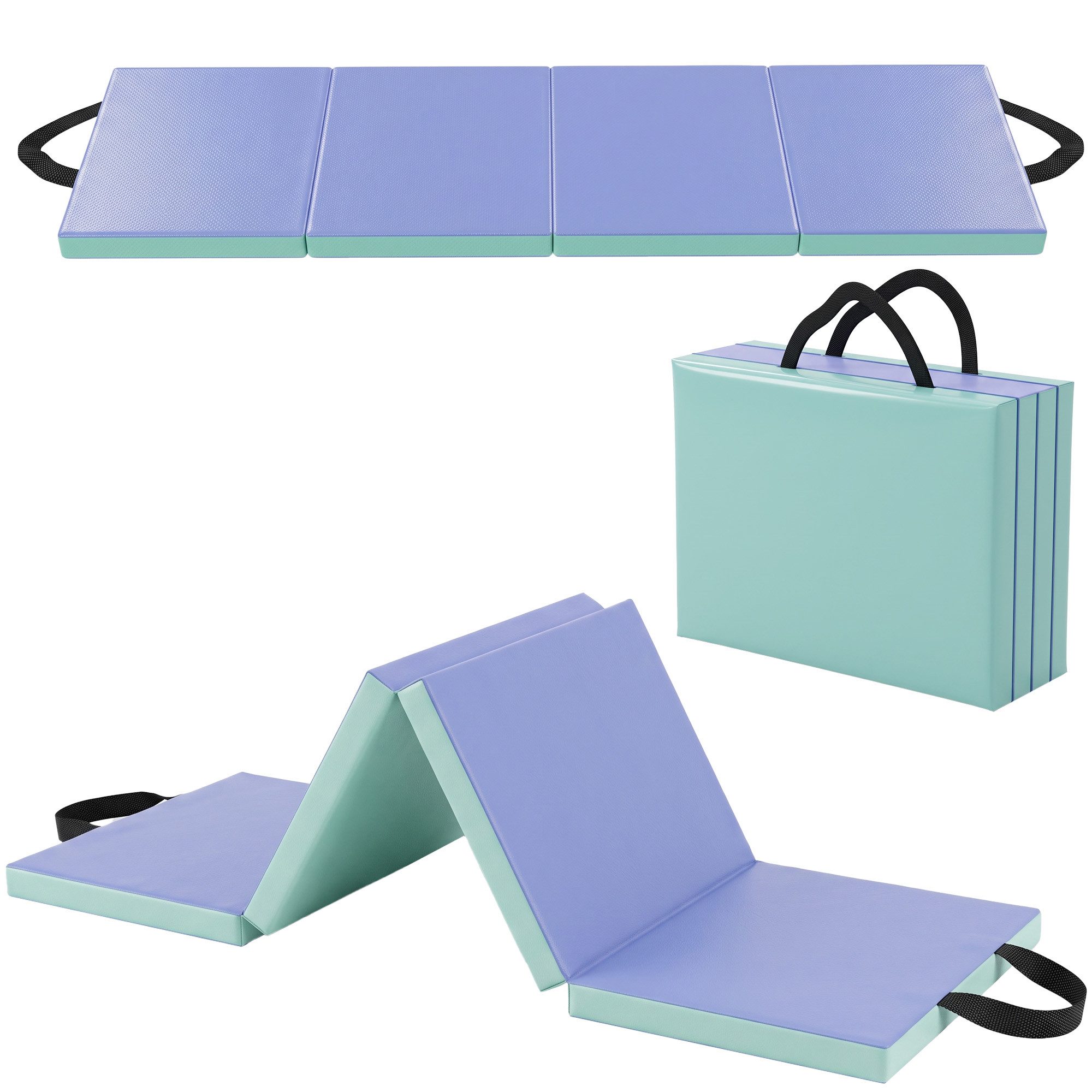 SPORTNOW Gymnastikmatte Sportmatte, mit Griff, Gymnastik Tumbling Matte, Synthetikbezug (Faltbare Fitnessmatte, 1-St., Trainingsmatte), für Yoga, MMA, Fitness,  – Bild 2 von 5