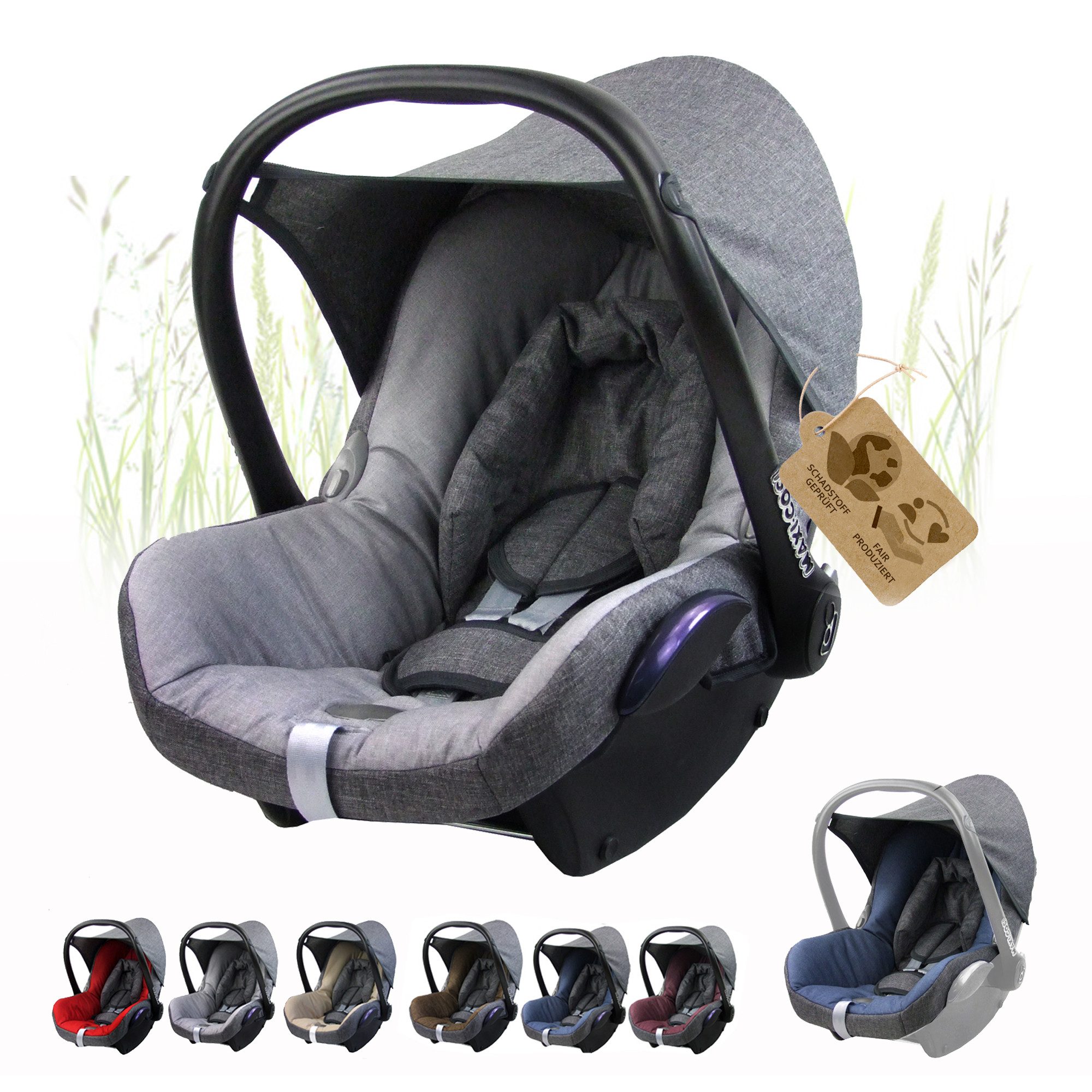 BambiniWelt by Rafael K. Babyschale Ersatzbezug kompatibel mit Maxi Cosi Cabrio Fix Babyschale 6-tlg, ab: 0+, bis: 14 Monate