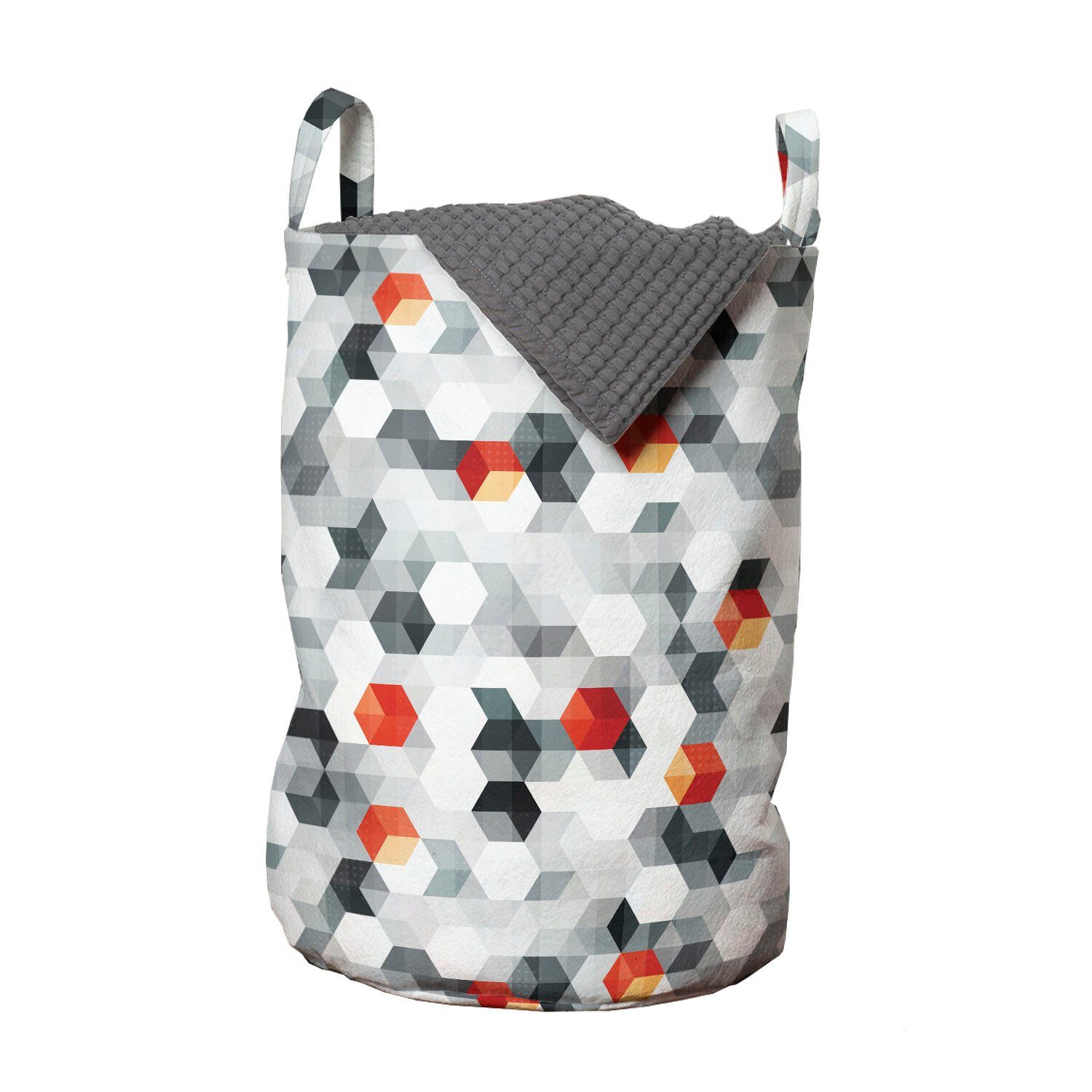 Abakuhaus Wäschesäckchen Wäschekorb mit Griffen Kordelzugverschluss für Waschsalons, Geometrisch Hexagons und Cubes | Wäschesäcke