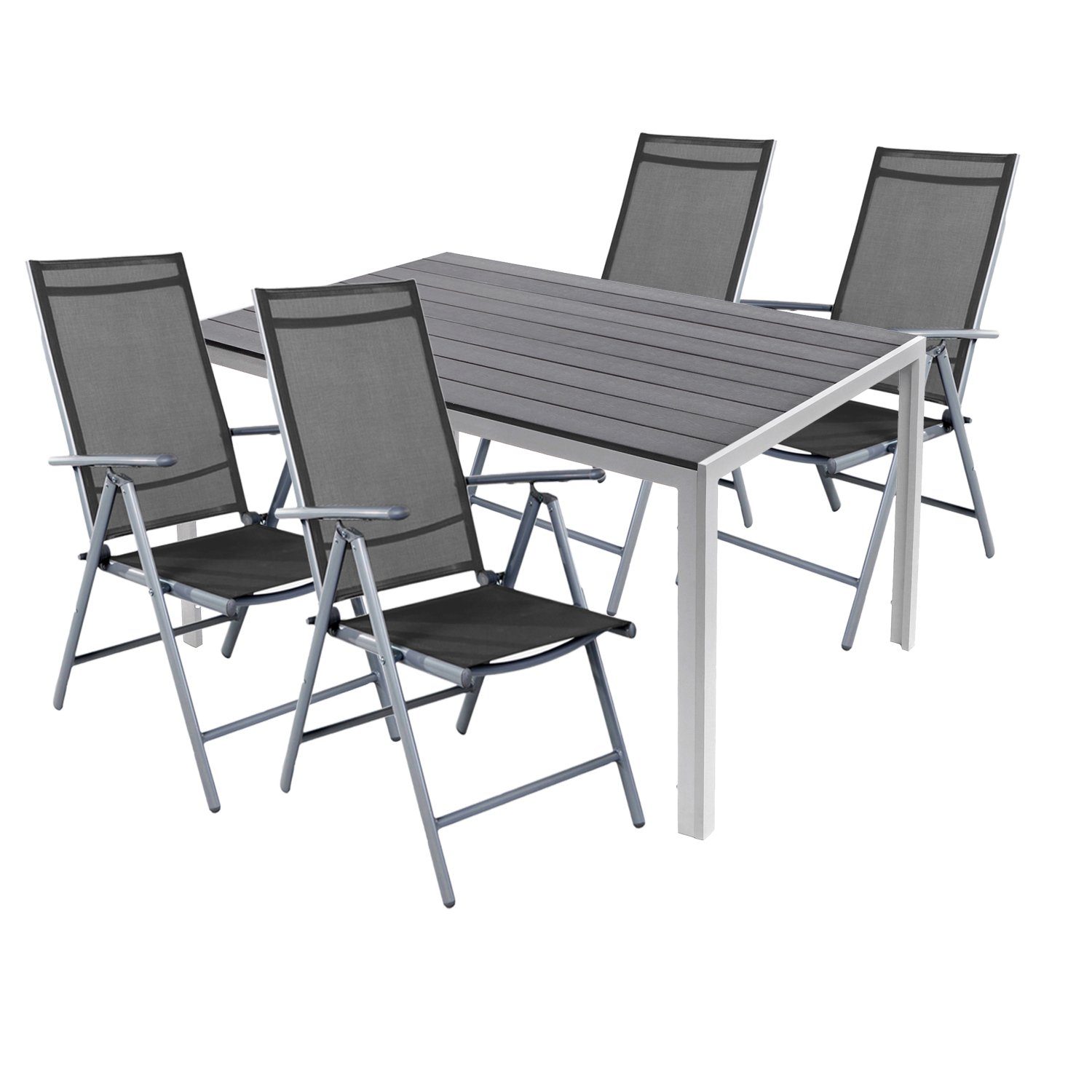 Mojawo Essgruppe »5tlg Gartenmöbel Set Alu Silber Polywood 180x90cm + 4
