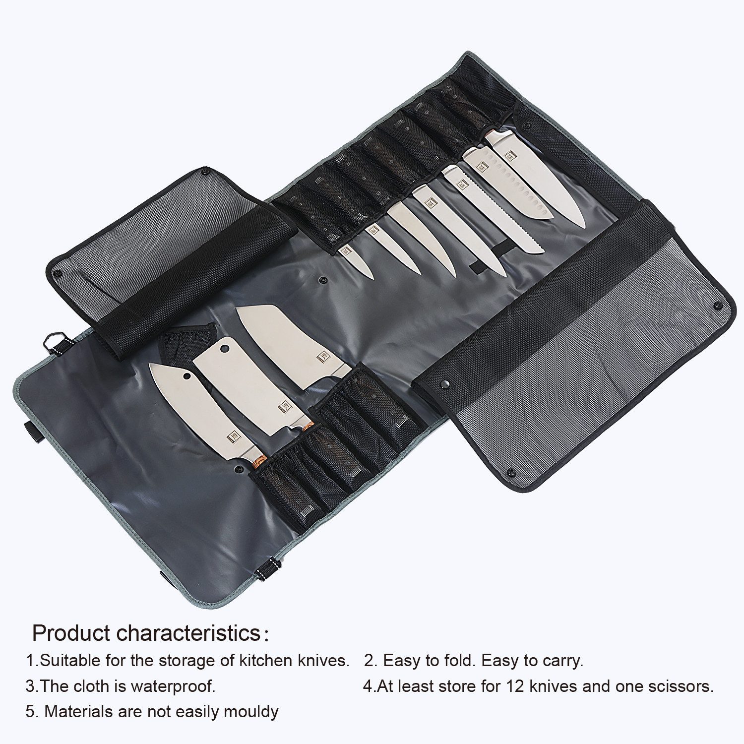 ZAYIKO Messertasche Zayiko Messertasche I grau I für bis zu 12 Messer und eine Schere