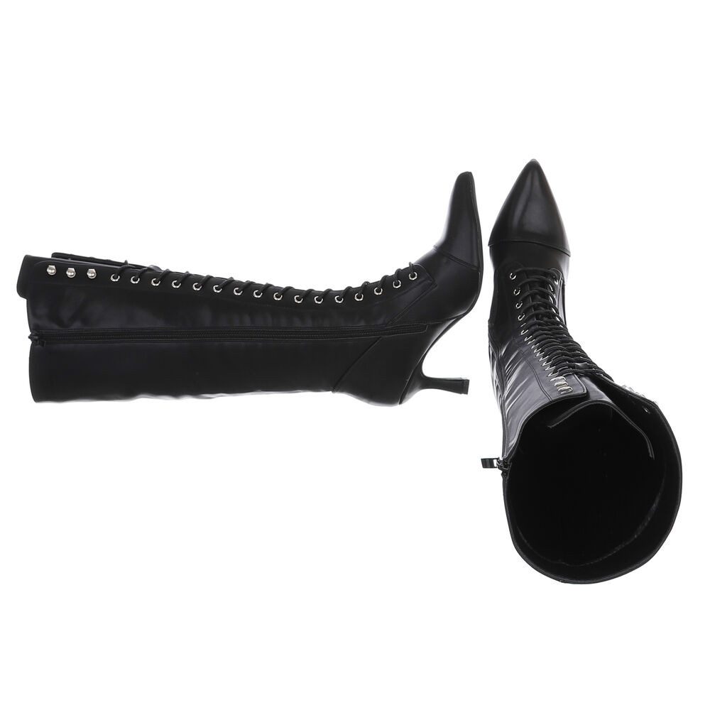 Ital-Design Elegante Damenstiefel mit Schnürung und Absatz Schnürstiefel (90417787) Pfennig-/Stilettoabsatz Stiefel in Schwarz