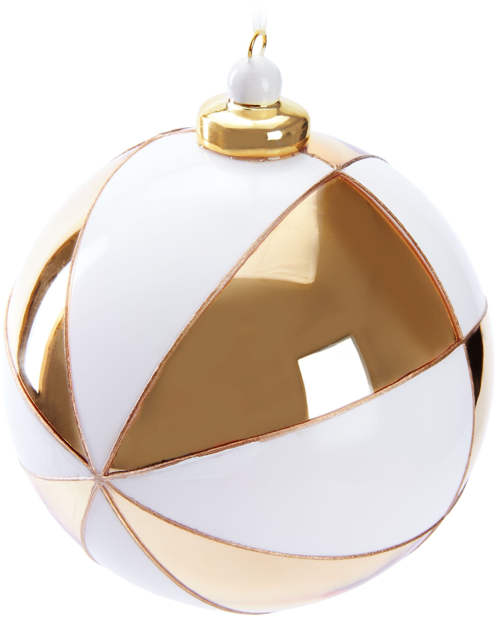 BRUBAKER Weihnachtsbaumkugel Premium Weihnachtskugel mit Gold Muster - 10 cm Baumkugel aus Glas (1 St), Christbaumkugel mit Porzellan Topper - Handarbeit Weihnachtsdeko