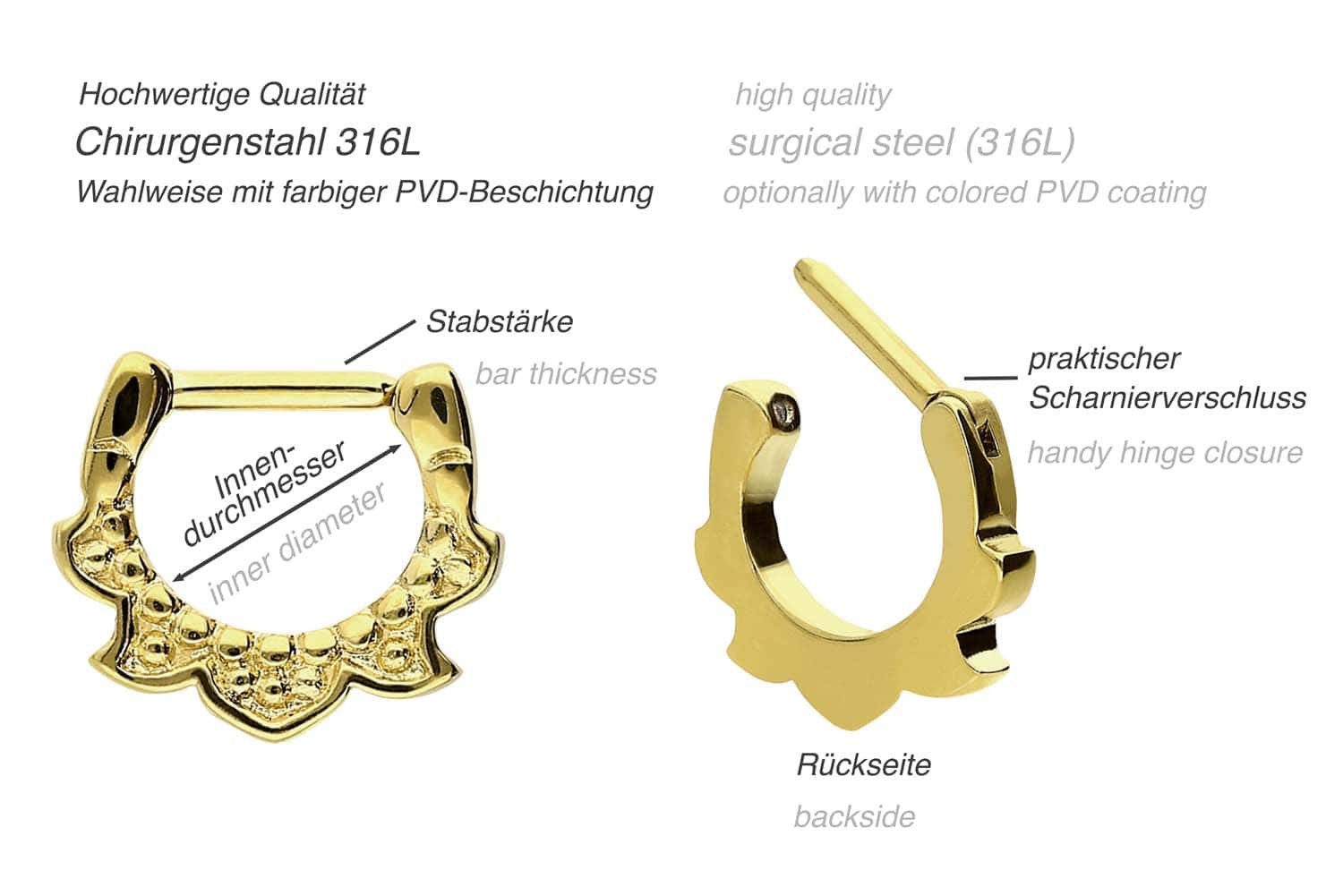 PIERCINGLINE Nasenpiercing Chirurgenstahl Clicker DESIGN Ohrpiercing Septum Nase (Clicker, 1-tlg), Ohrpiercing für Conch, Helix, Tragus, Daith, Lobe