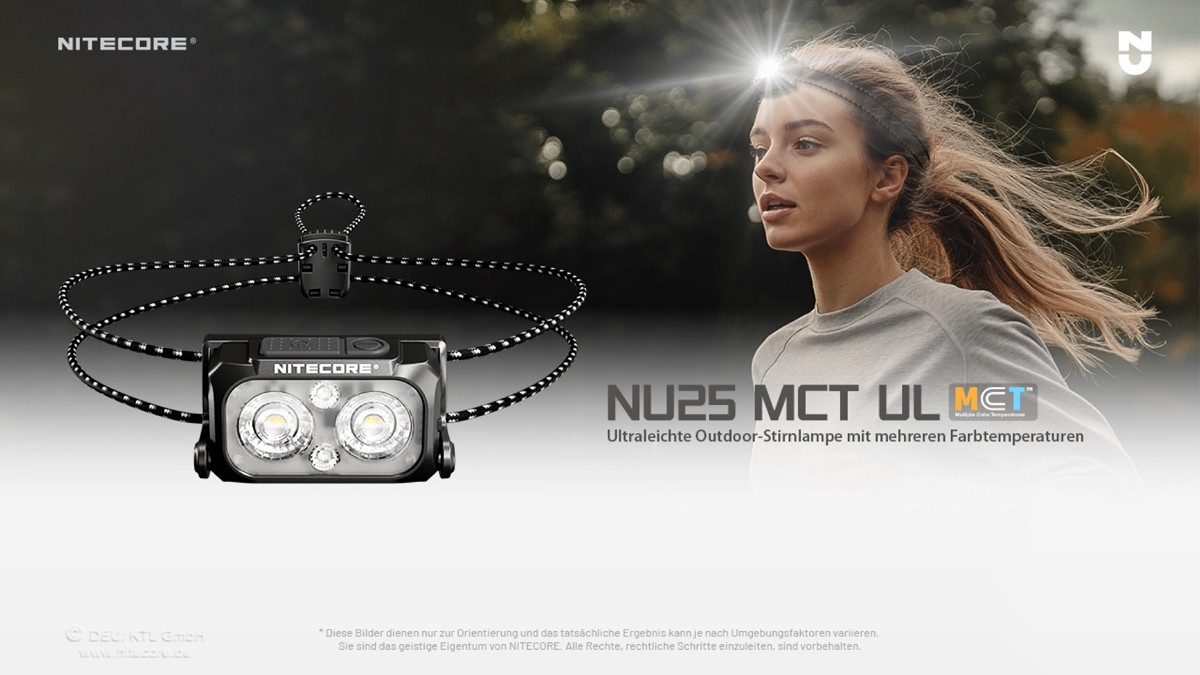 Nitecore LED Stirnlampe NU25 MCT UL 400 Lumen - ULTRA Leichte Kopflampe mit 2 Lichtquellen (1-St)