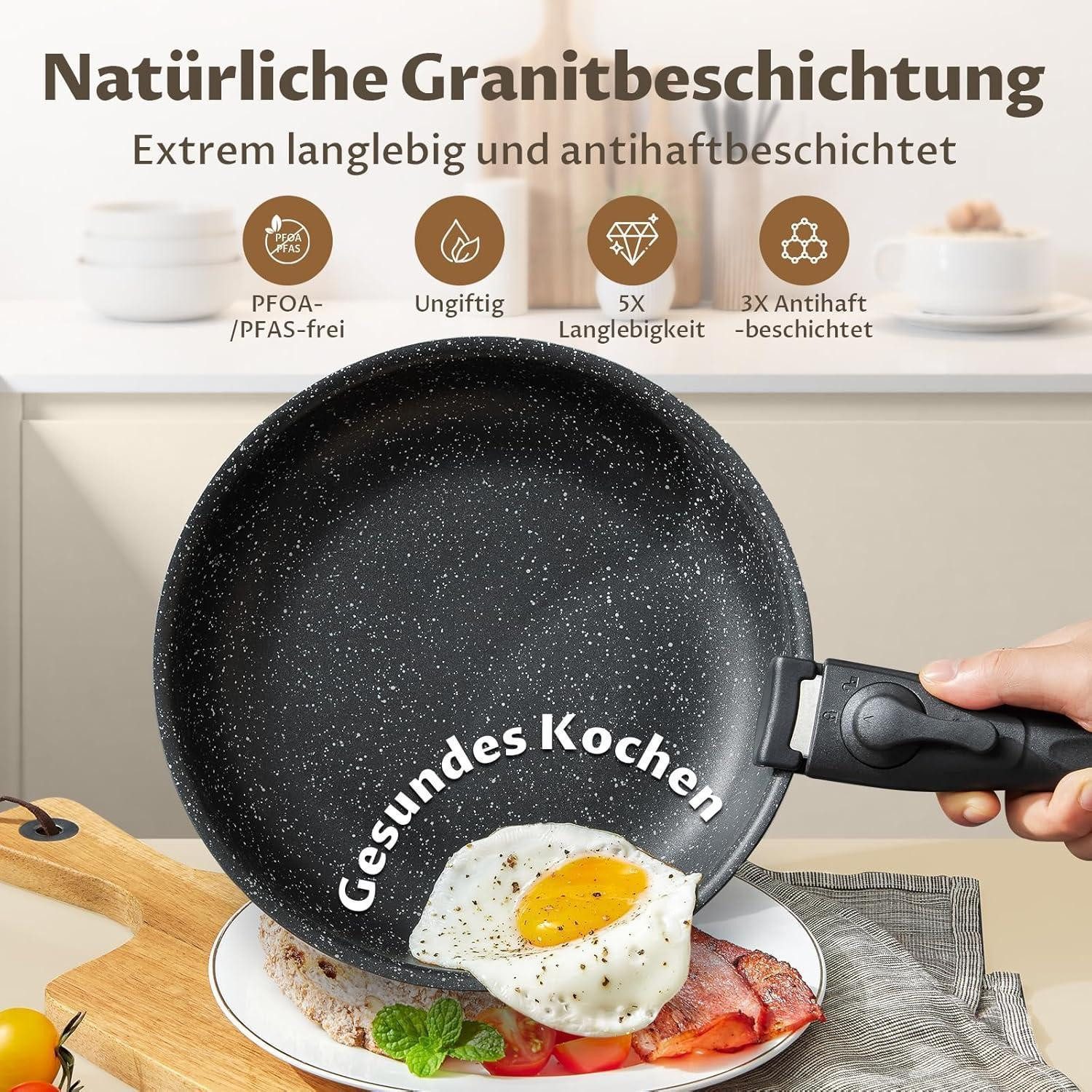 LuxusKollektion Pfannen-Set Pfannen-Set 4-tlg 20 24 28 cm abnehmbarer Griff Induktion Antihaft